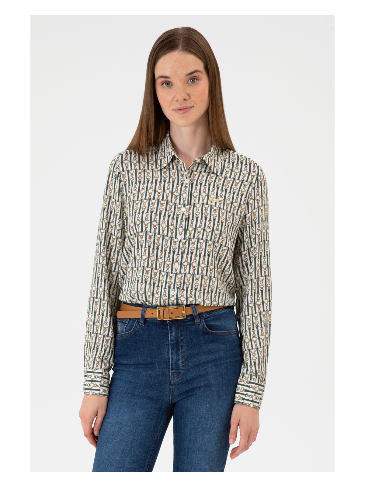 U.S. Polo Assn. Kadın Beyaz Uzun Kollu Gömlek 50316381-VR256