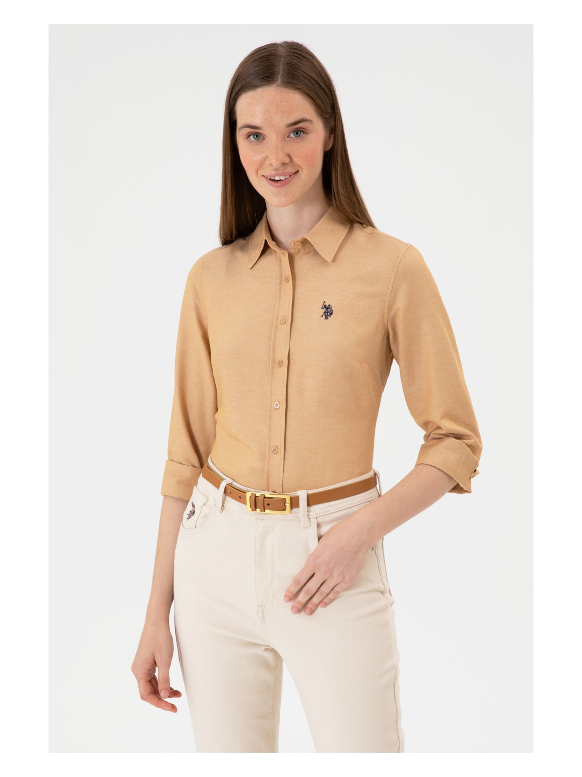 U.S. Polo Assn. Kadın Camel Uzun Kollu Basic Gömlek 50316711-VR015