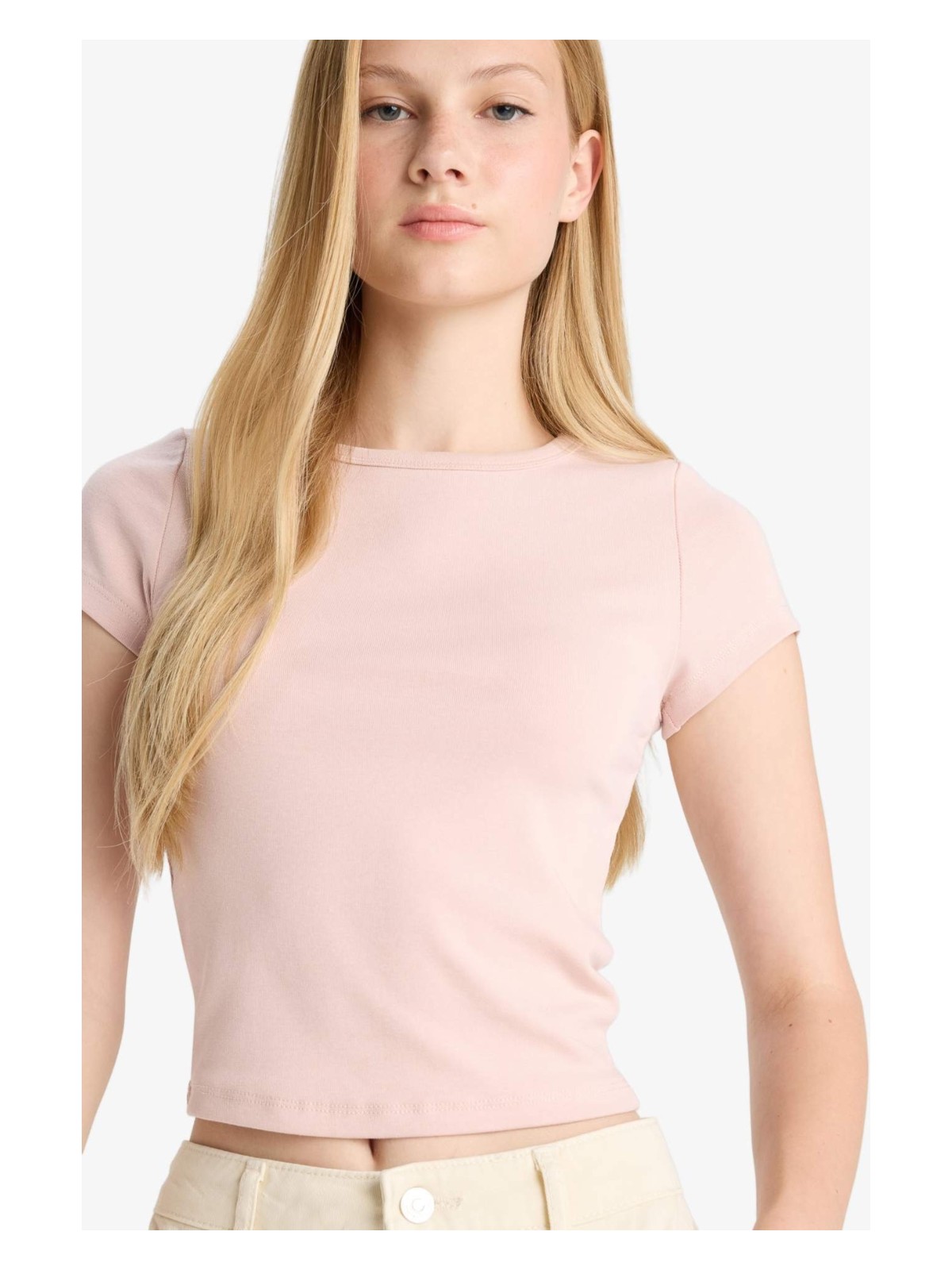 DeFacto Fitted Bisiklet Yaka Ribana Kısa Kollu Tişört E0288AX25AU - Görsel 6