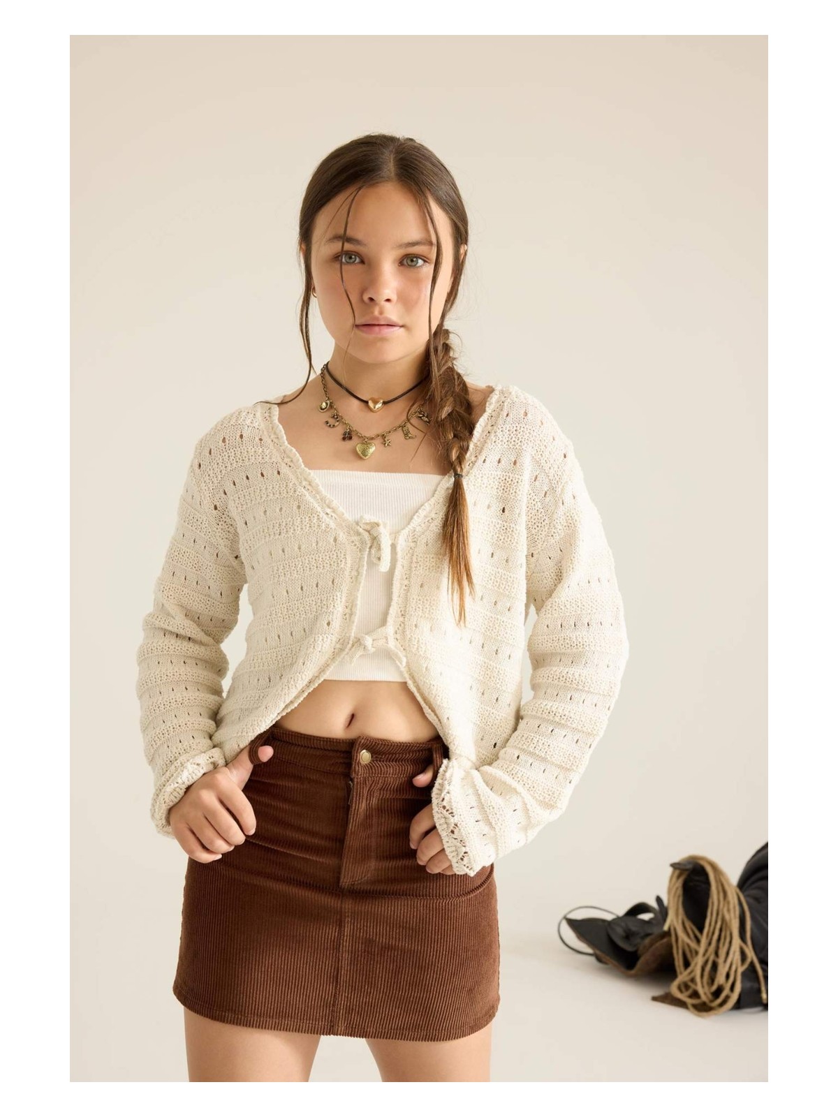 DeFacto V Yaka Önden Bağlamalı Triko Hırka Kız Çocuk F7312A825AU