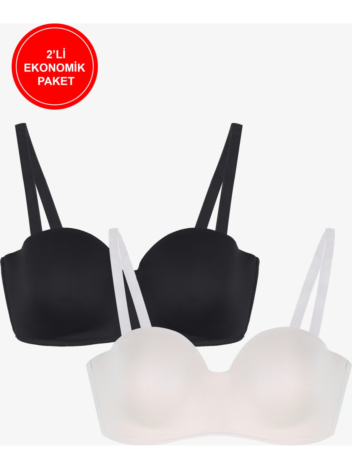 Koza İç Giyim 2'li Paket - Kadın Dolgusuz Mikro Straplez Sütyen - Görsel 3