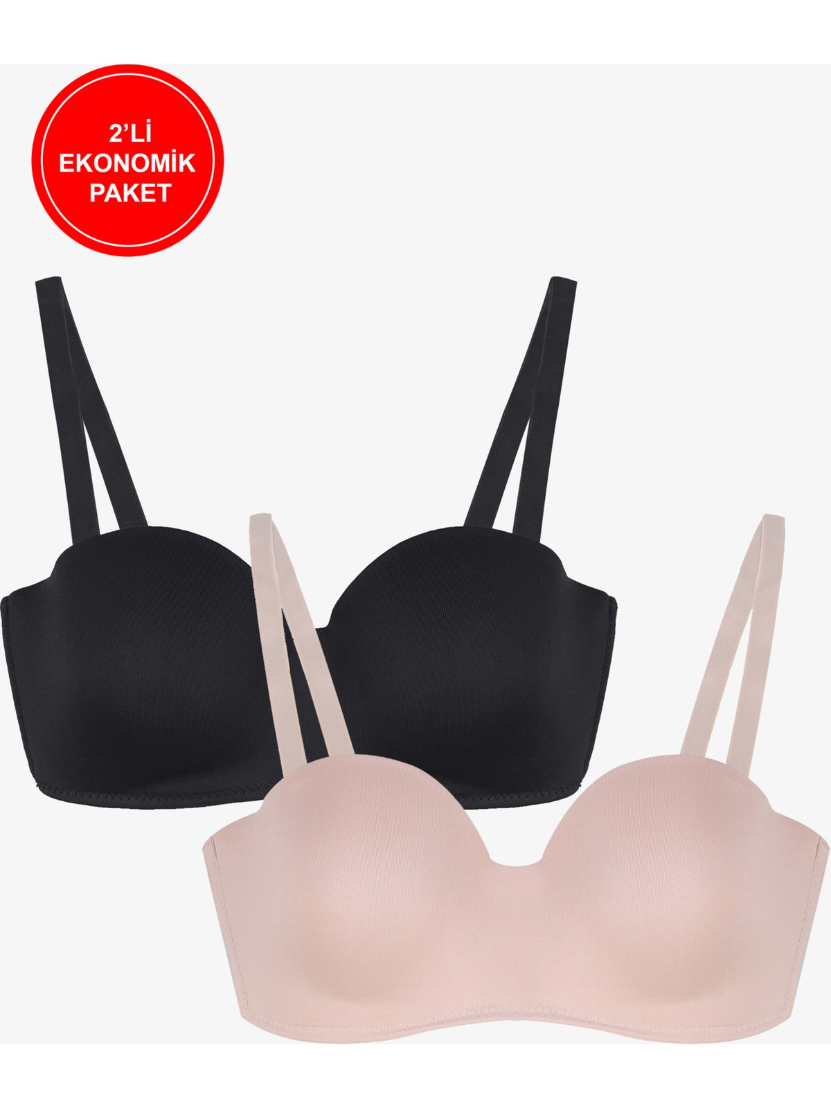 Koza İç Giyim 2'li Paket - Kadın Dolgusuz Mikro Straplez Sütyen