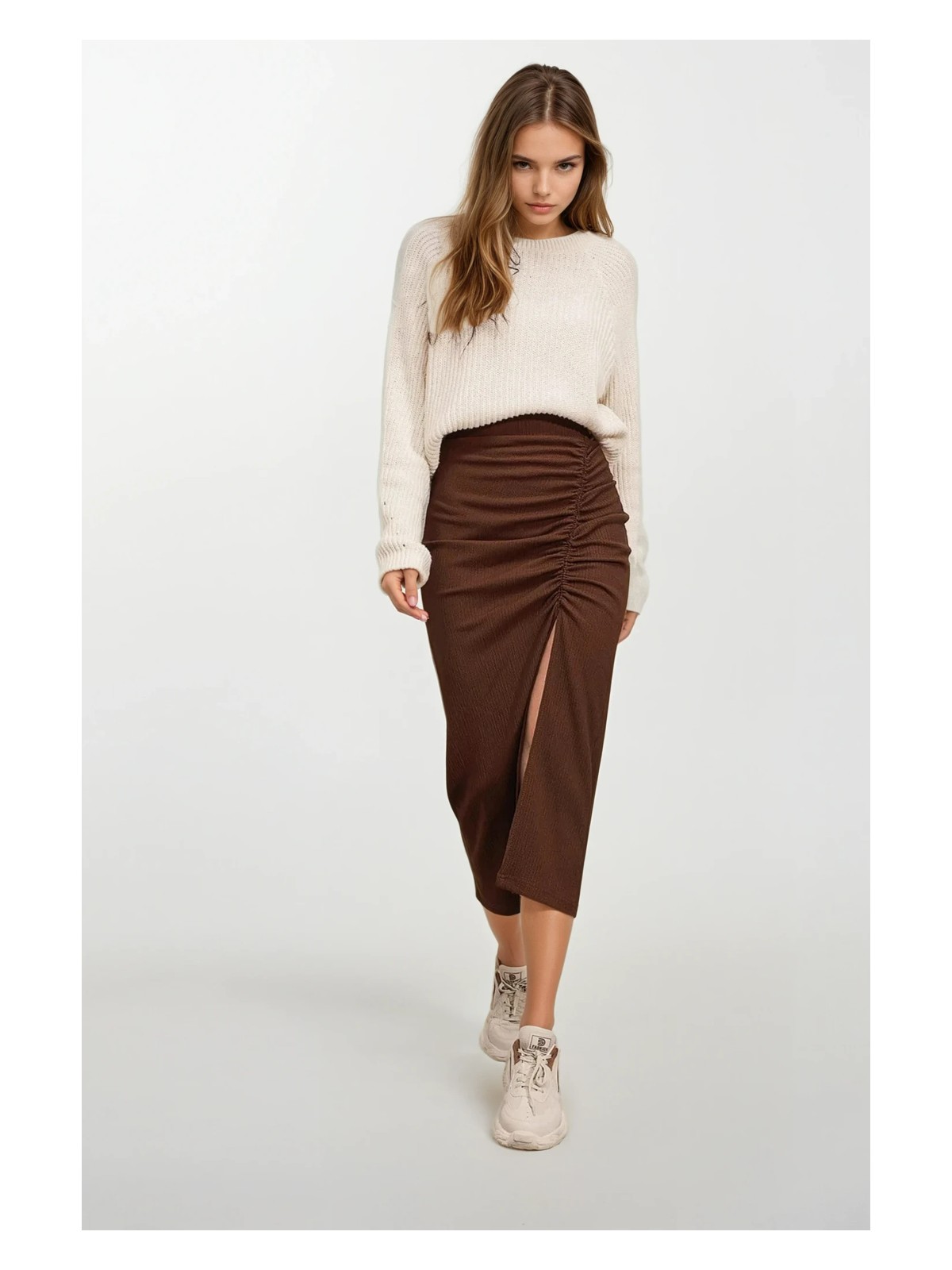 Hazelin Kadın Siyah Yırtmaçlı Uzun Etek HZL22S-BD118801 - Görsel 3