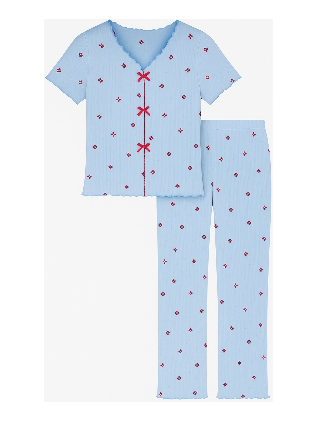 Koza İç Giyim Kadın Kısa Kollu Fiyonklu Fitilli Pijama Takımı - Görsel 4