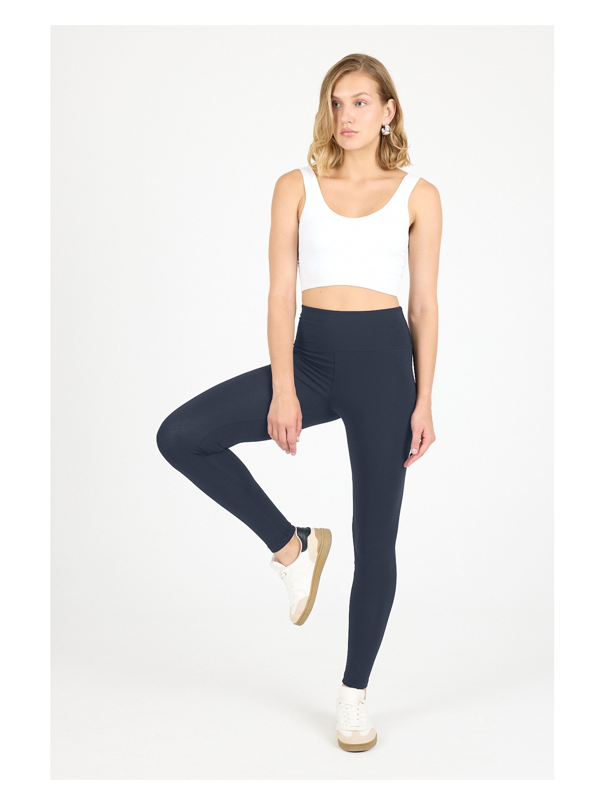 Malabadi Kadın Lacivert Penye Modal Yüksek Bel Spor Tayt 1905 - Görsel 4