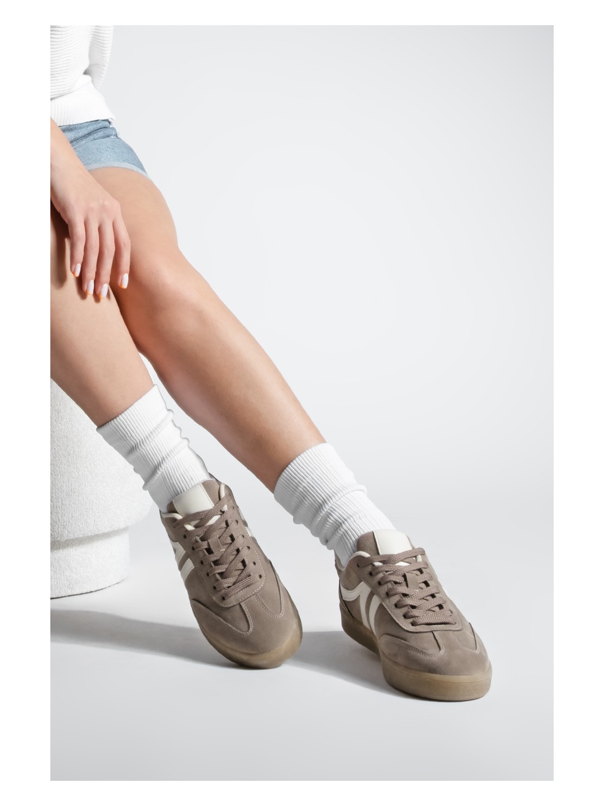 Marjin Kadın Sneaker Acı Kahve Bağcıklı Düz Taban Spor Ayakkabı Tiyone Kahve Süet - Görsel 7