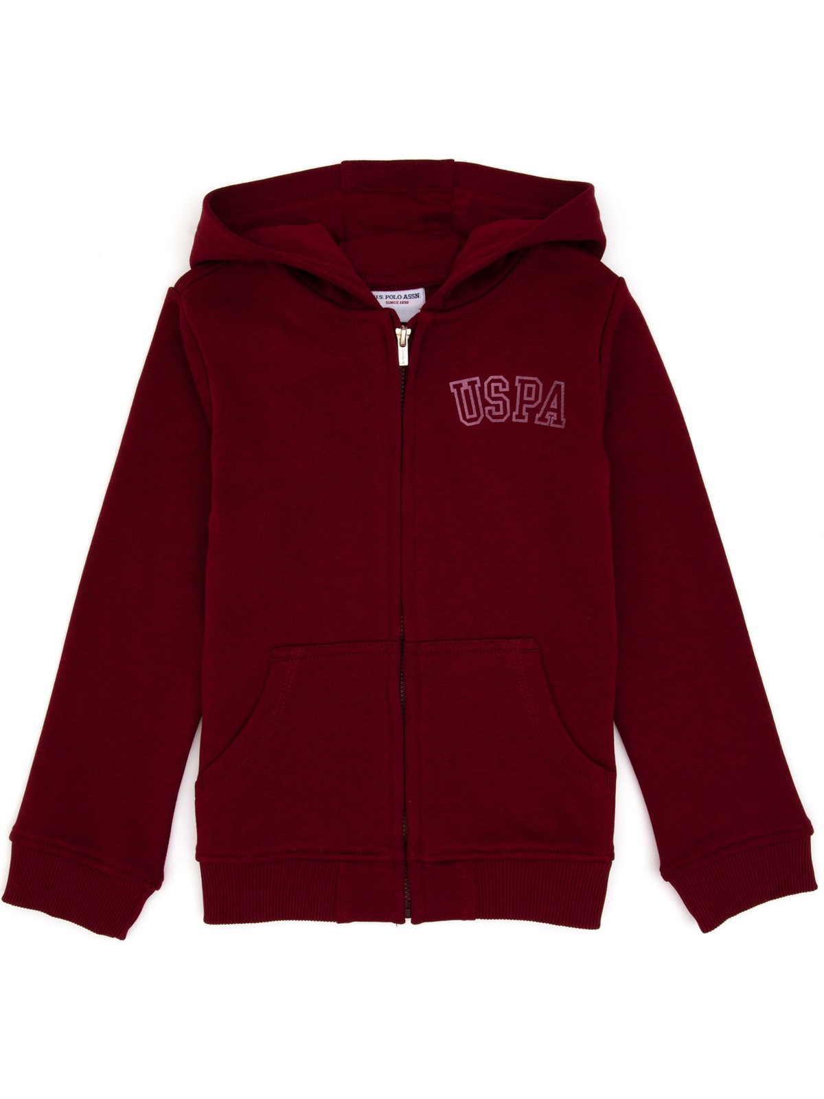 U.S. Polo Assn. Kız Çocuk Bordo Kapüşonlu Fermuarlı Basic Sweatshirt 50316837-VR014