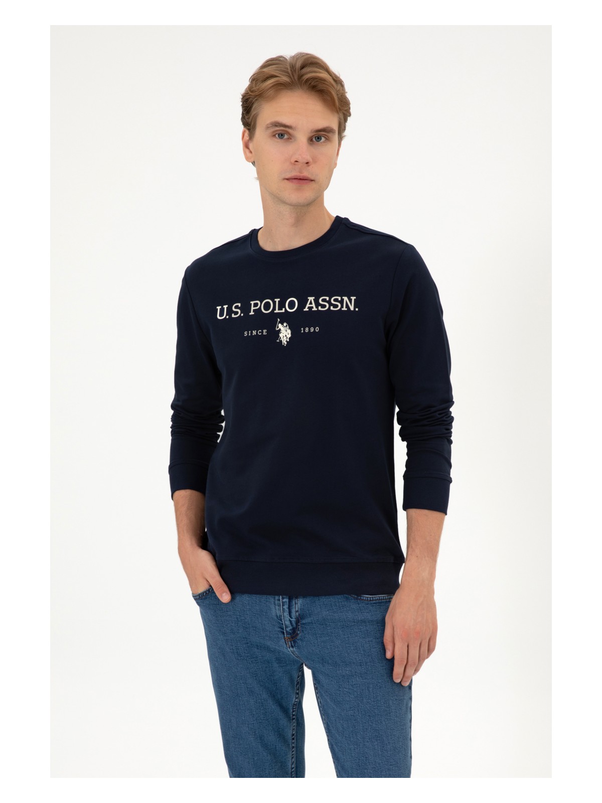 U.S. Polo Assn. Erkek Regular Fit Bisiklet Yaka Lacivert İnce Basic Sweatshirt 50313743-VR033