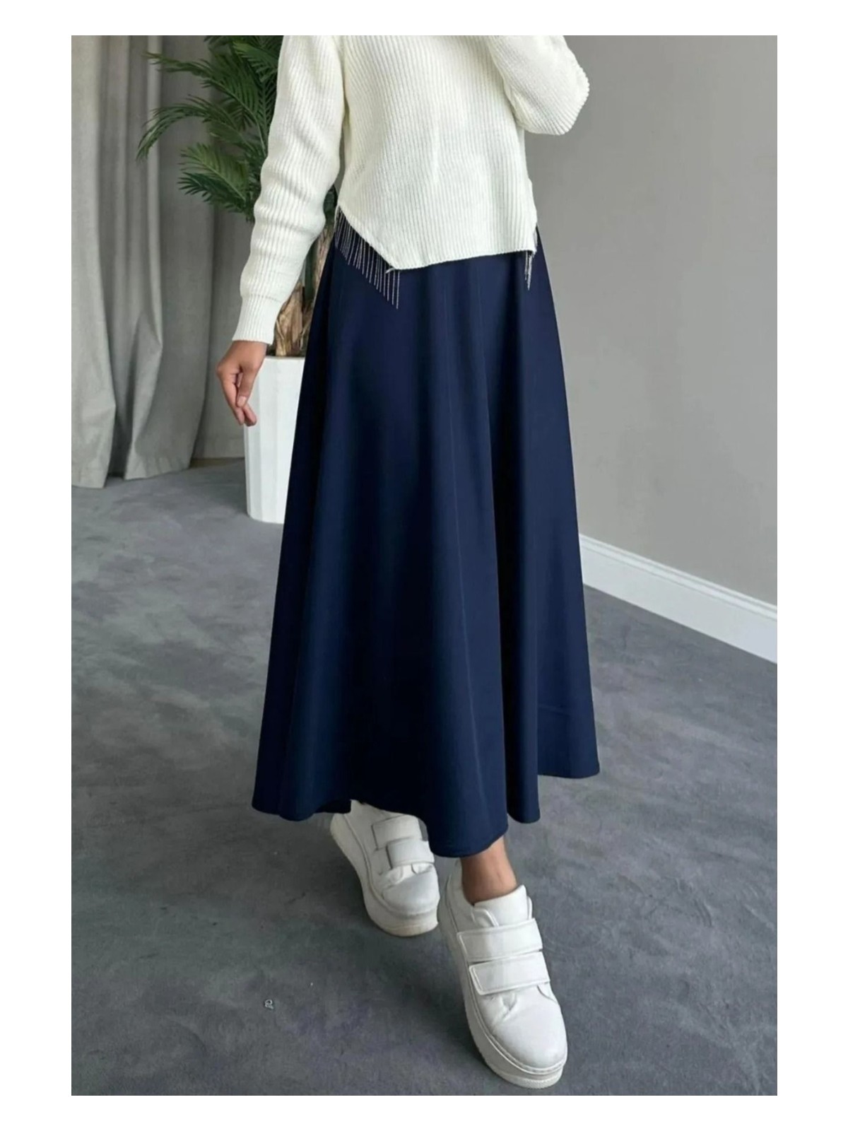 Giyim Odası A Line Kadın Scuba Kumaş Puf Kloş Tesettür Etek