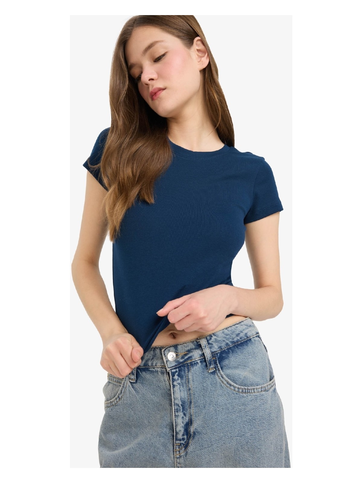 DeFacto Fitted Bisiklet Yaka Ribana Kısa Kollu Tişört E0288AX25AU