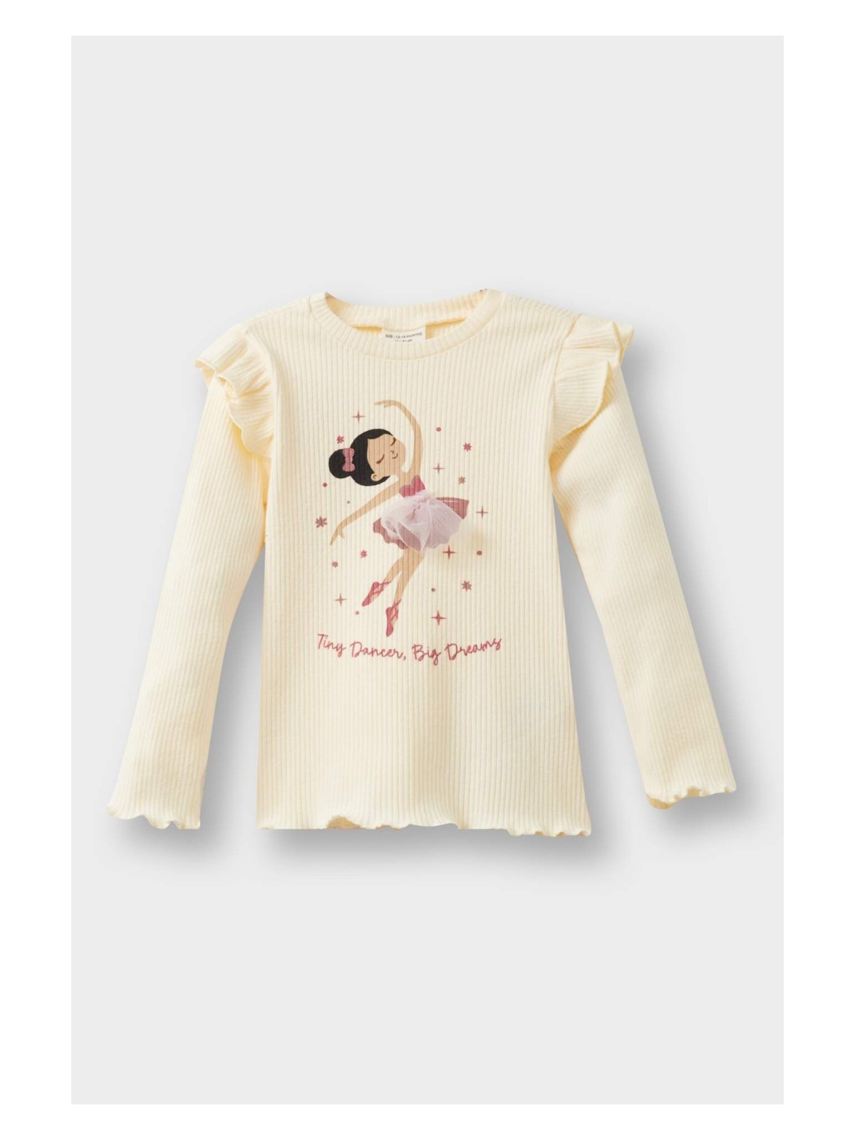 DeFacto Bisiklet Yaka Balerin Baskılı Fitilli Kaşkorse Uzun Kollu Tişört Kız Bebek F8434A525AU