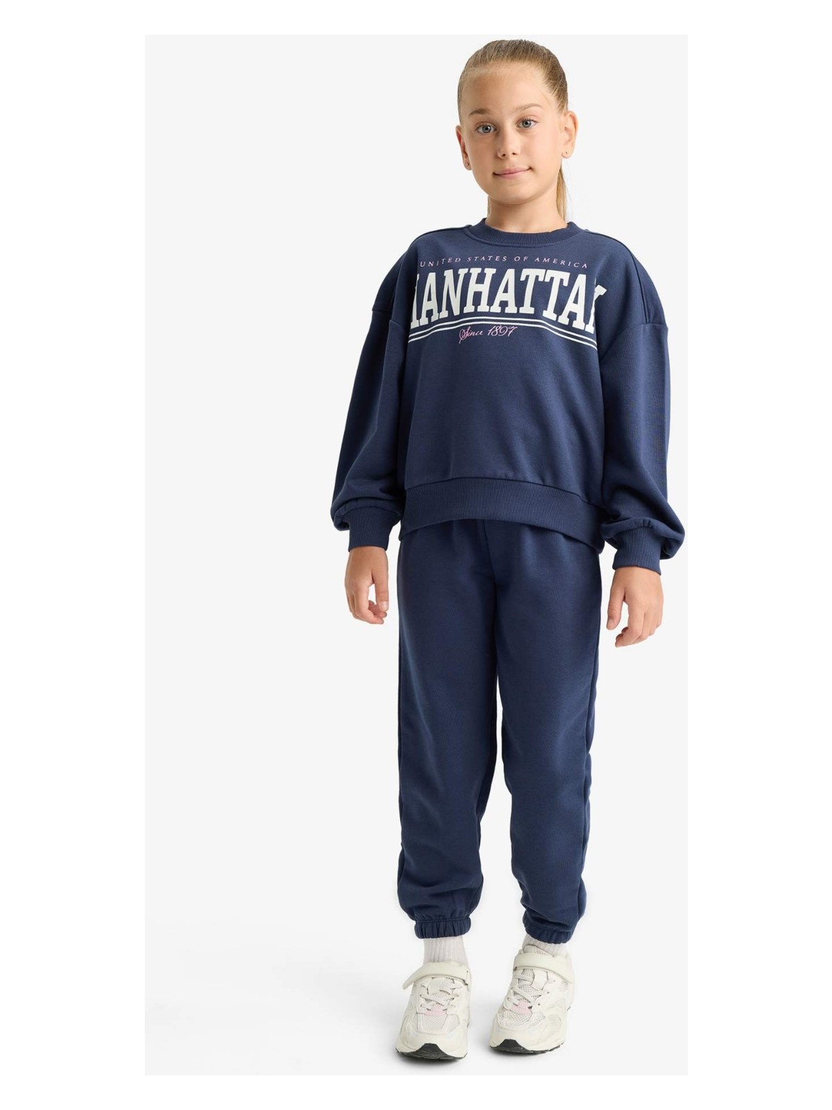 DeFacto 2'li Takım Baskılı Sweatshirt Eşofman Altı Kız Çocuk E6416A825AU