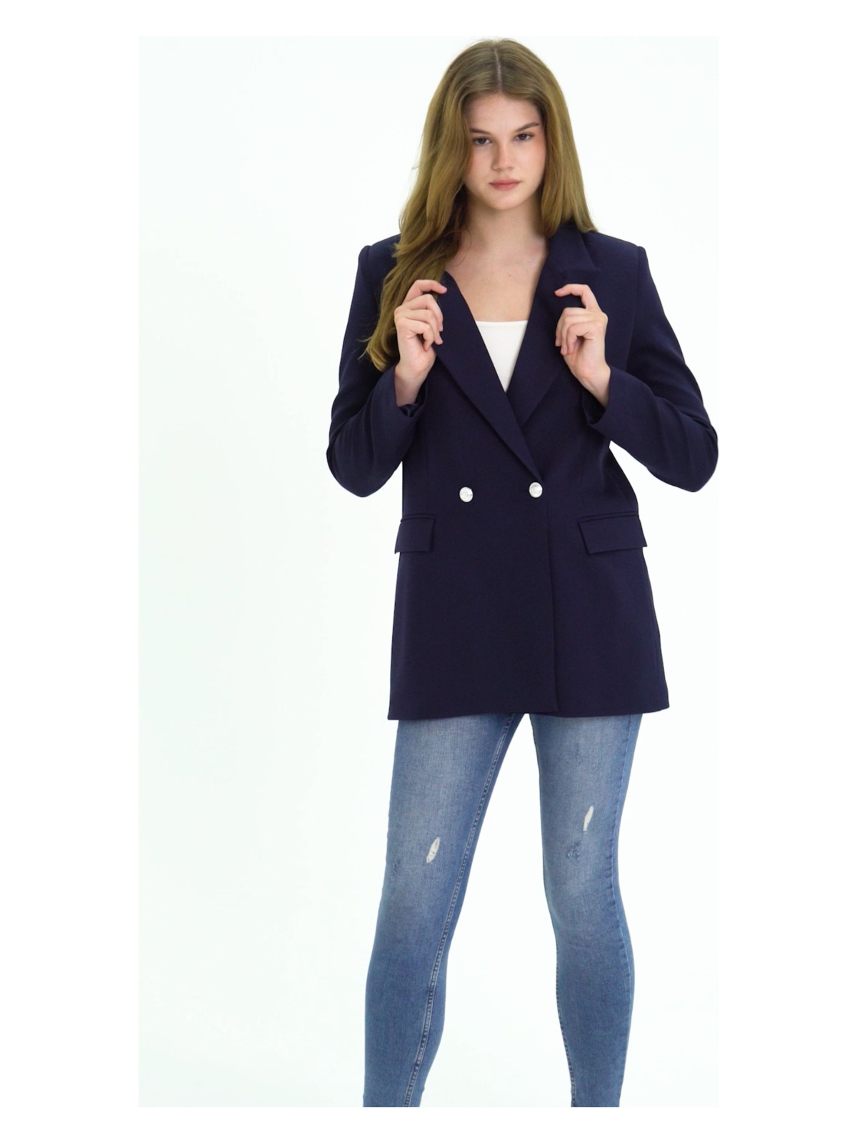 Bolivente Açık Haki Oversize Dokuma Blazer Ceket - Görsel 8