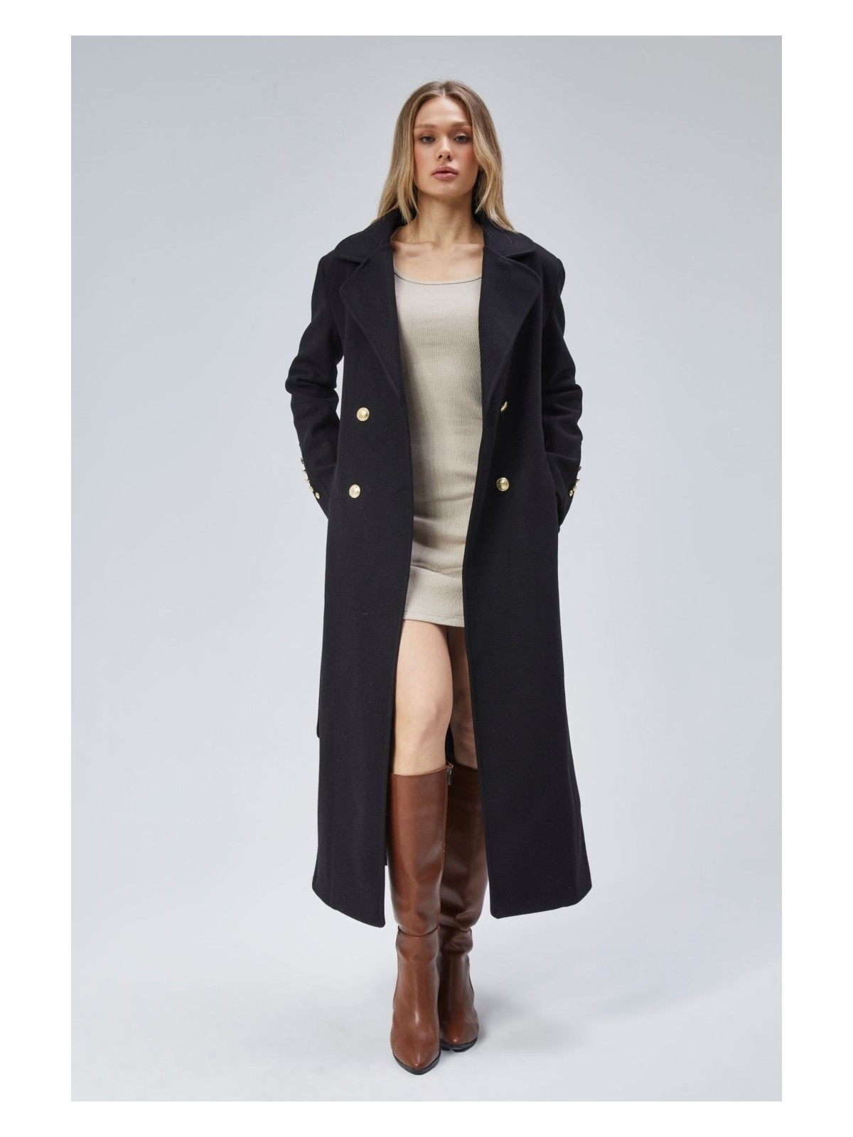 Bolivente Bordo Kol Düğme Detaylı Regular Astarlı Kaban - Görsel 3