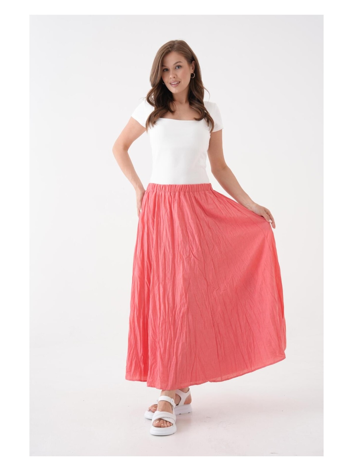 Minaaise Kadın Taş Vual Kumaş Kırışık Uzun Astarlı Etek 29062 - Görsel 7