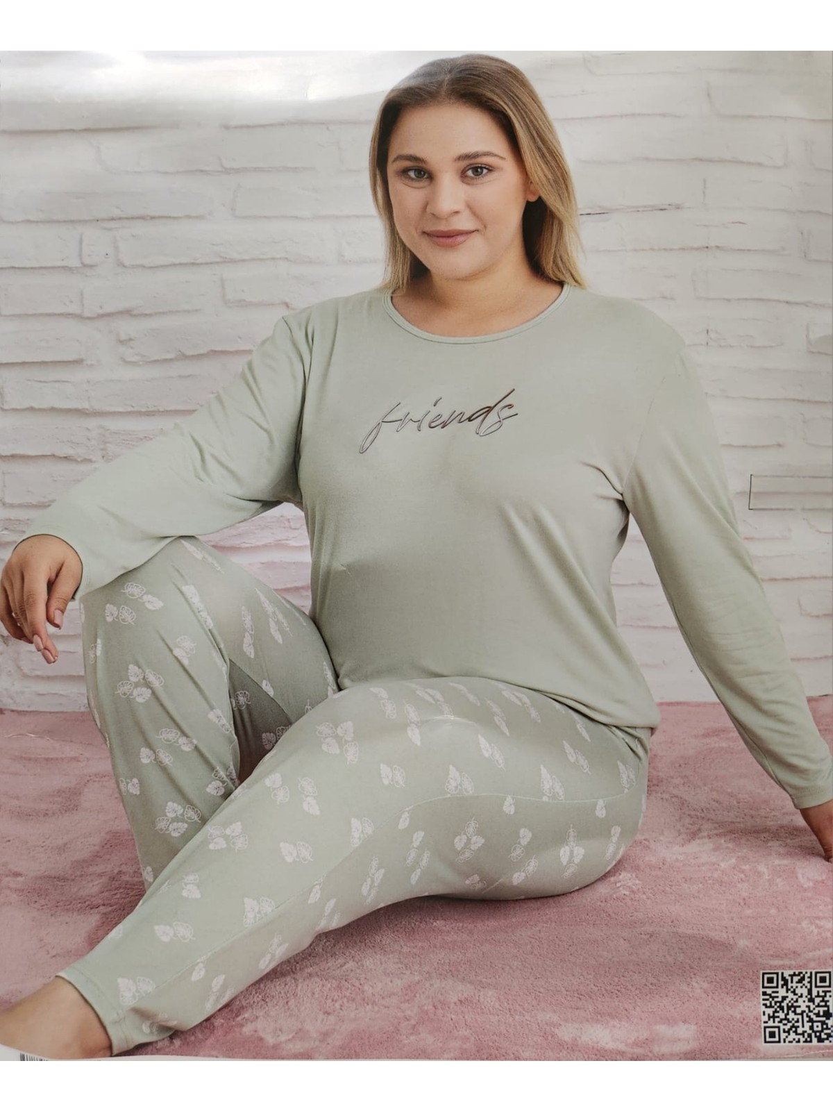 Pijamoni Milan Kumaş Büyük Beden Uzun Kollu Pijama Takımı 7666