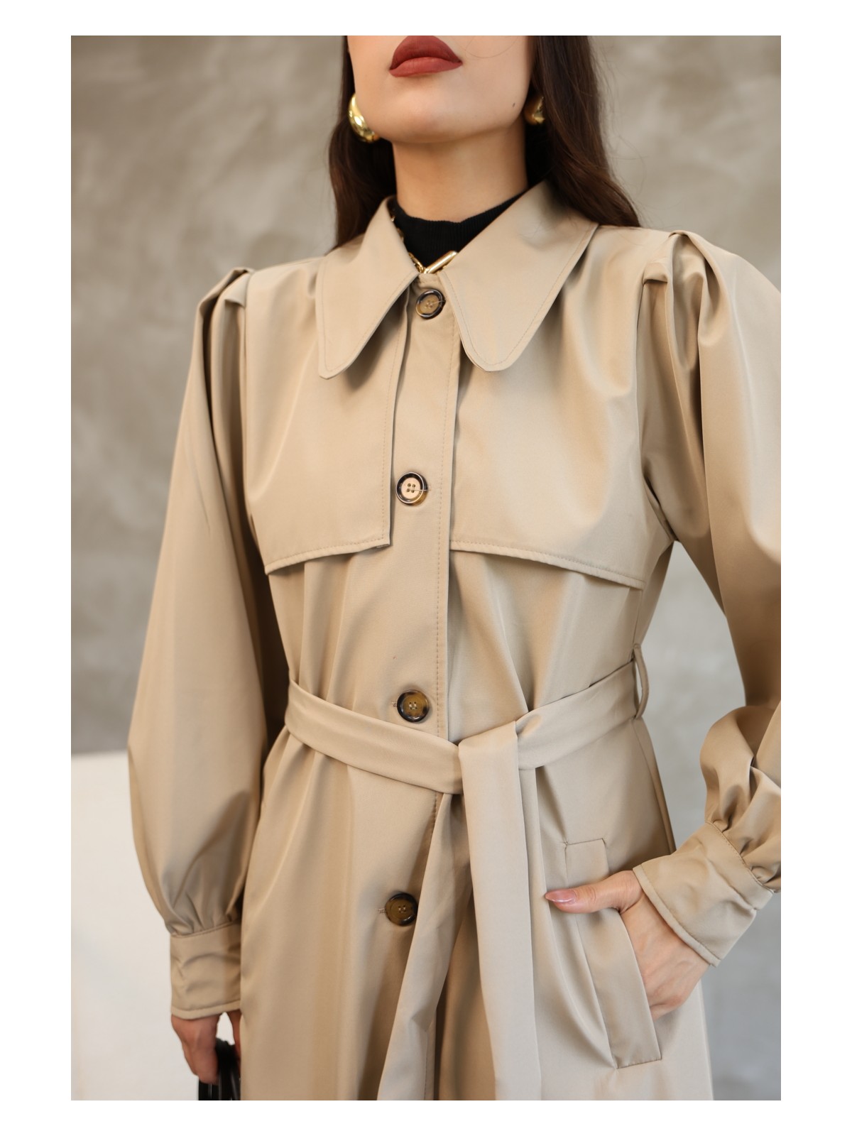 Quberz Kadın Balon Kol Uzun Trençkot