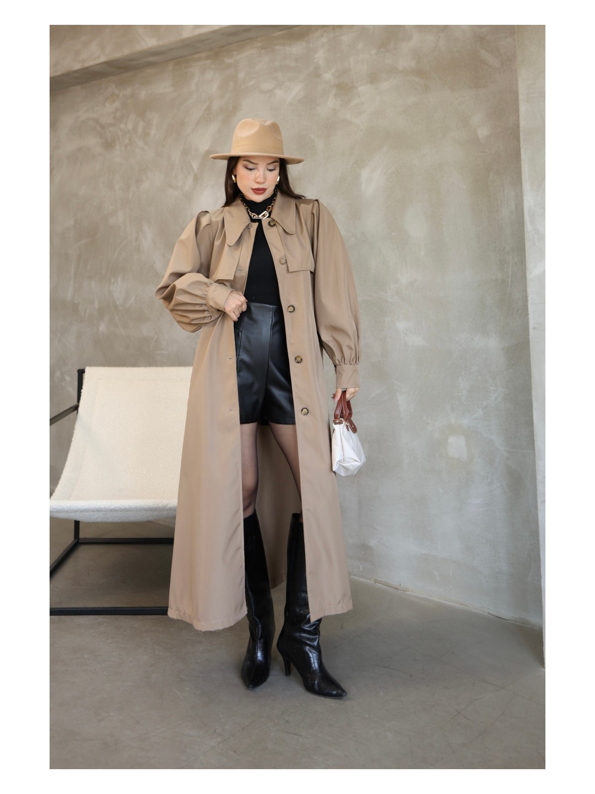 Quberz Kadın Balon Kol Uzun Trençkot