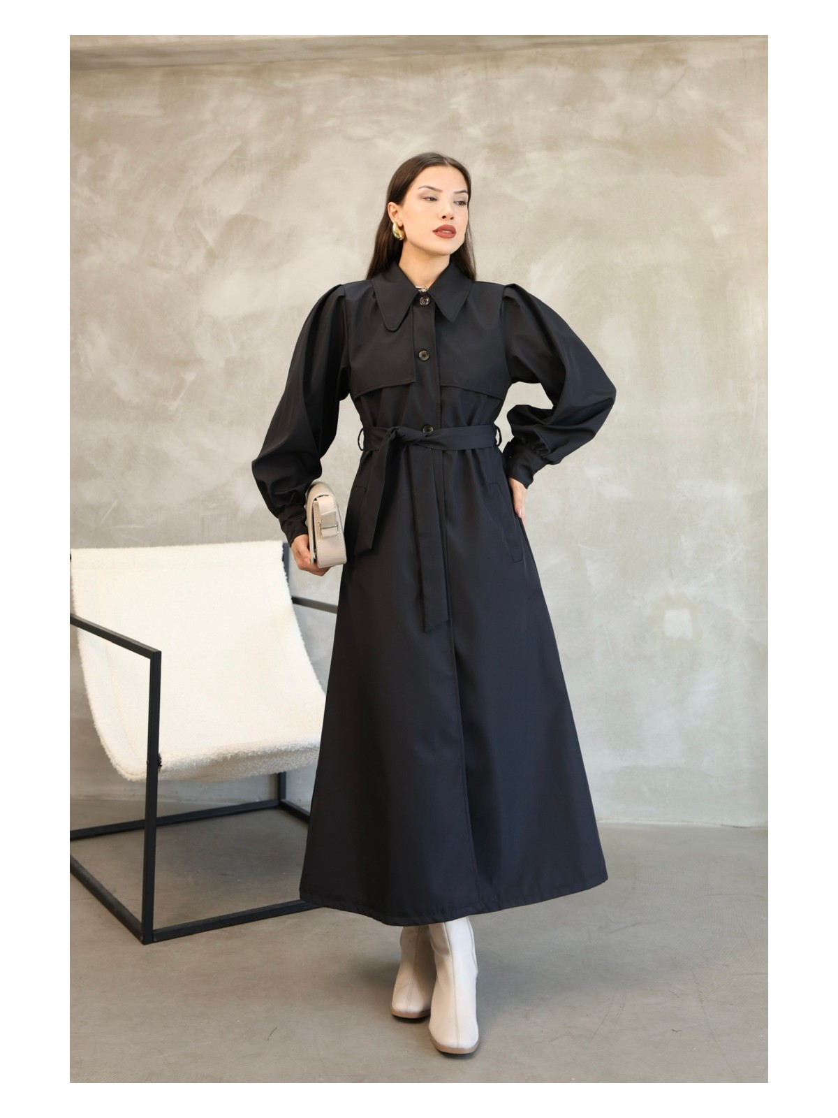 Quberz Kadın Balon Kol Uzun Trençkot