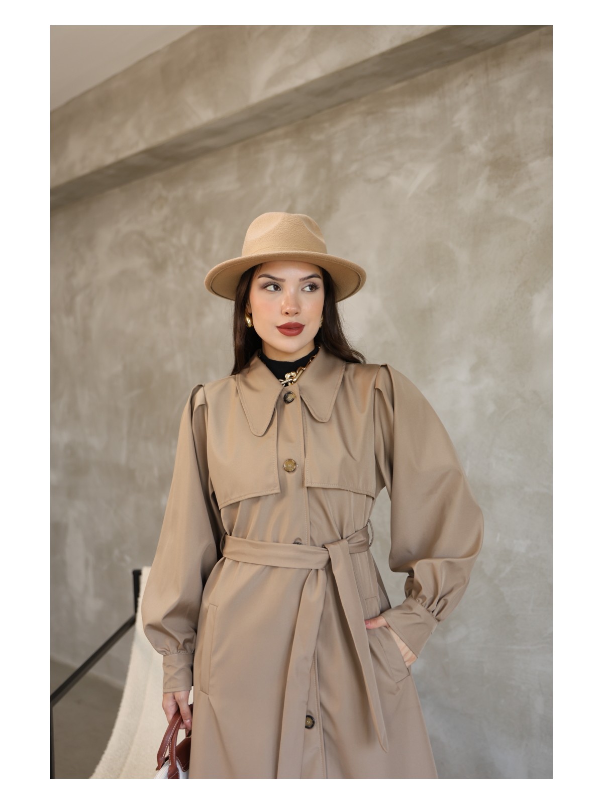 Quberz Kadın Balon Kol Uzun Trençkot - Görsel 4