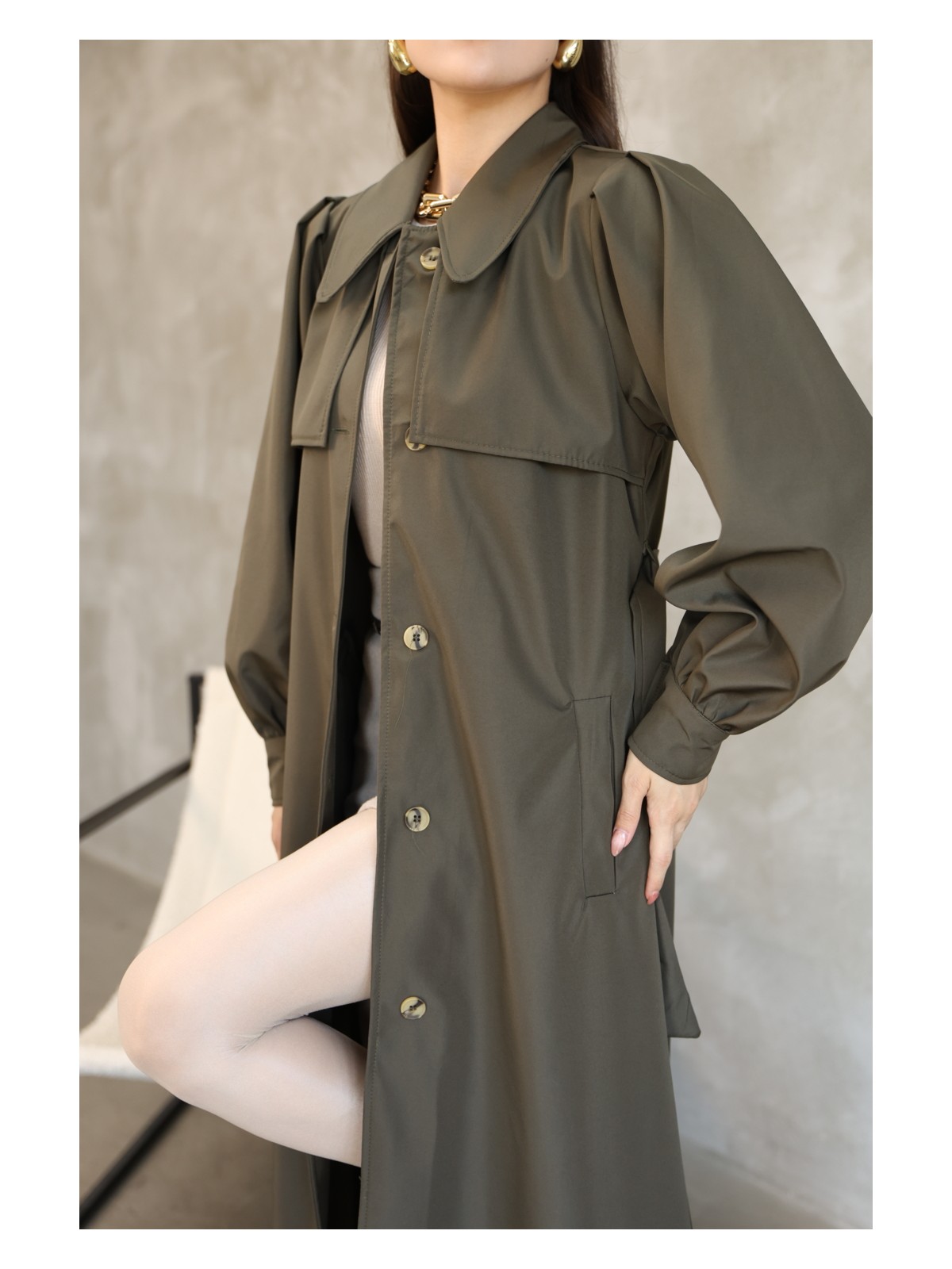 Quberz Kadın Balon Kol Uzun Trençkot - Görsel 6