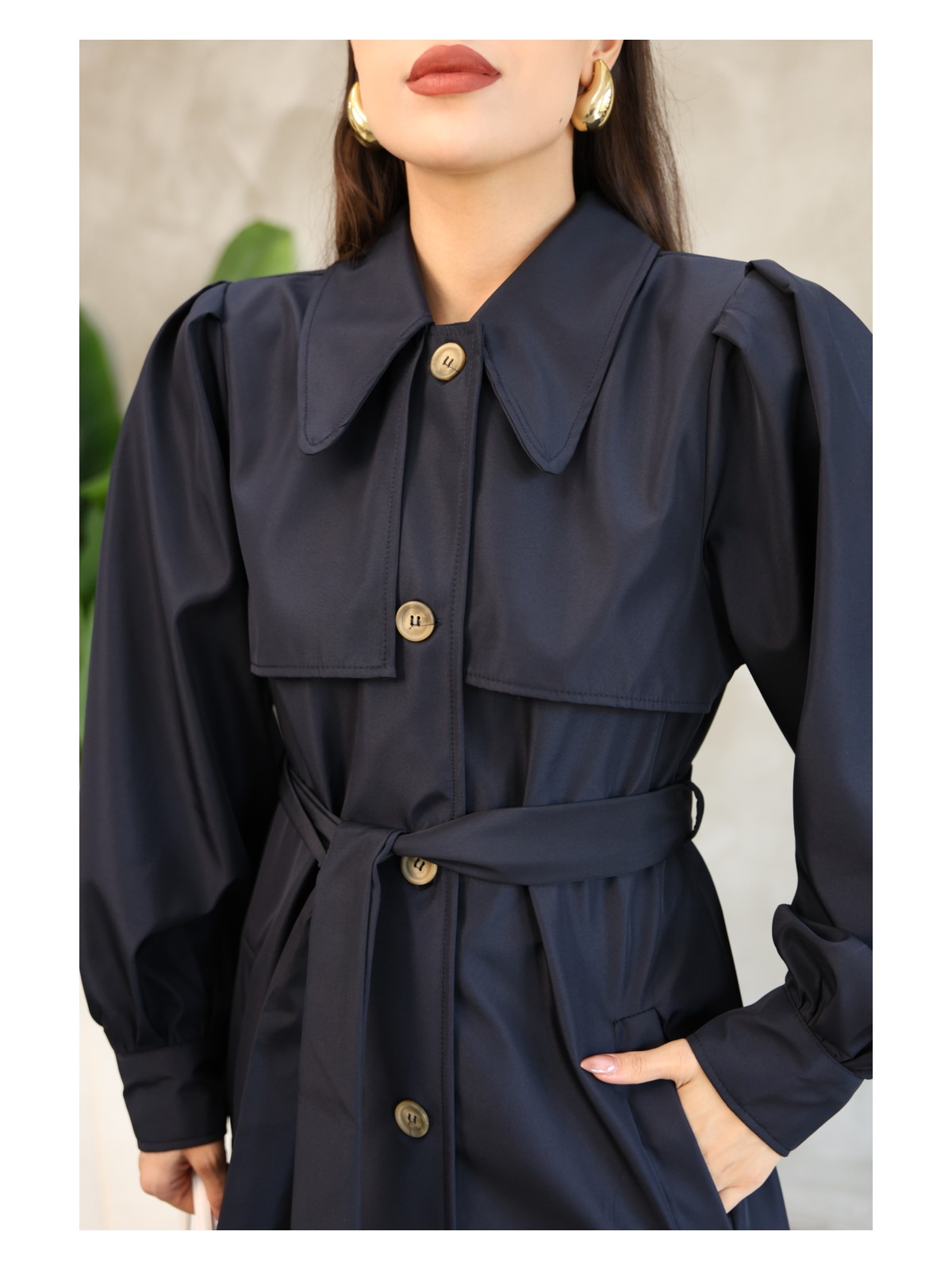 Quberz Kadın Balon Kol Uzun Trençkot - Görsel 5