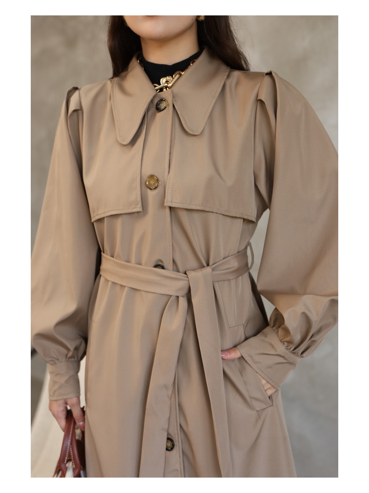 Quberz Kadın Balon Kol Uzun Trençkot - Görsel 4