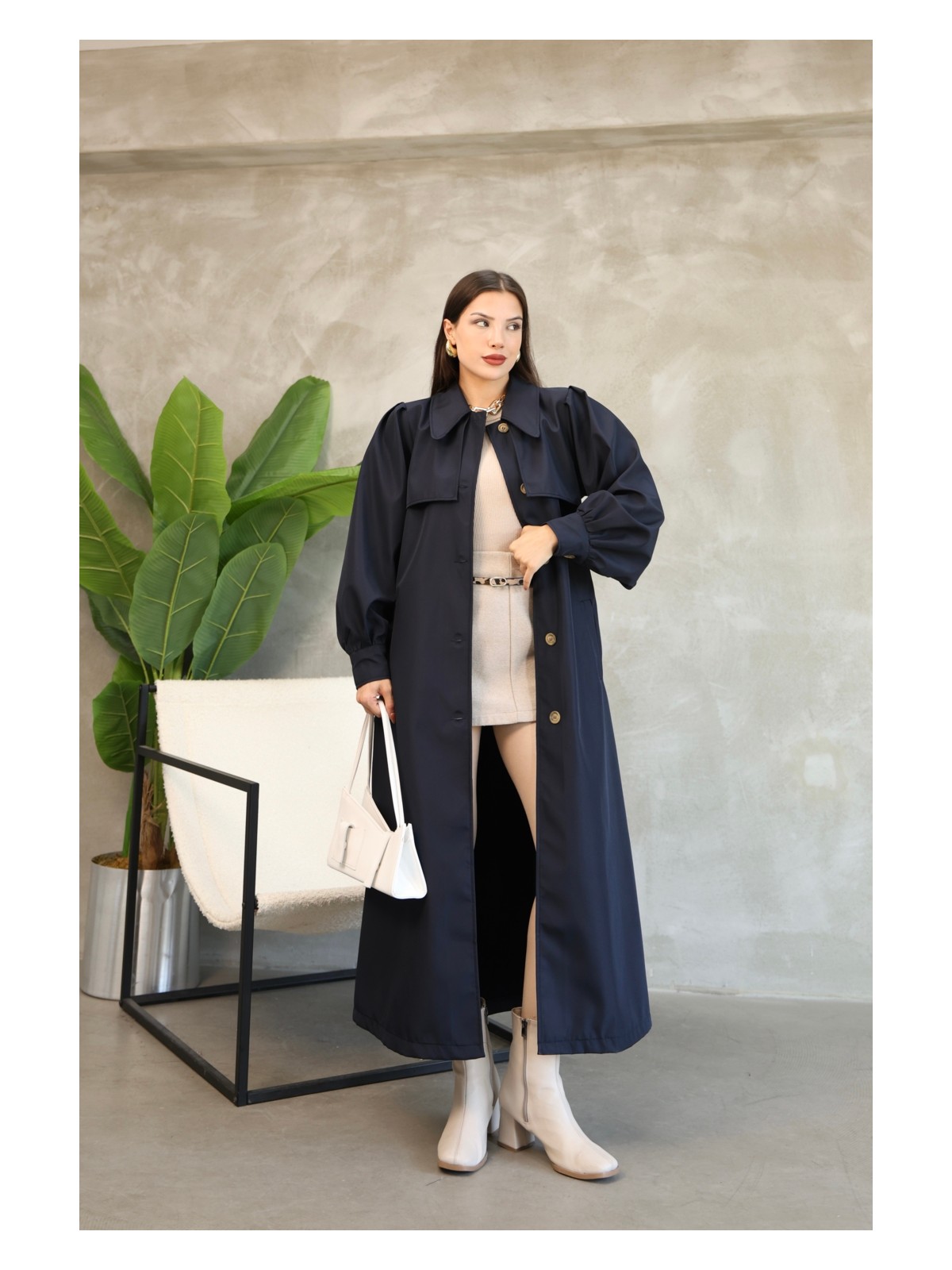 Quberz Kadın Balon Kol Uzun Trençkot - Görsel 5