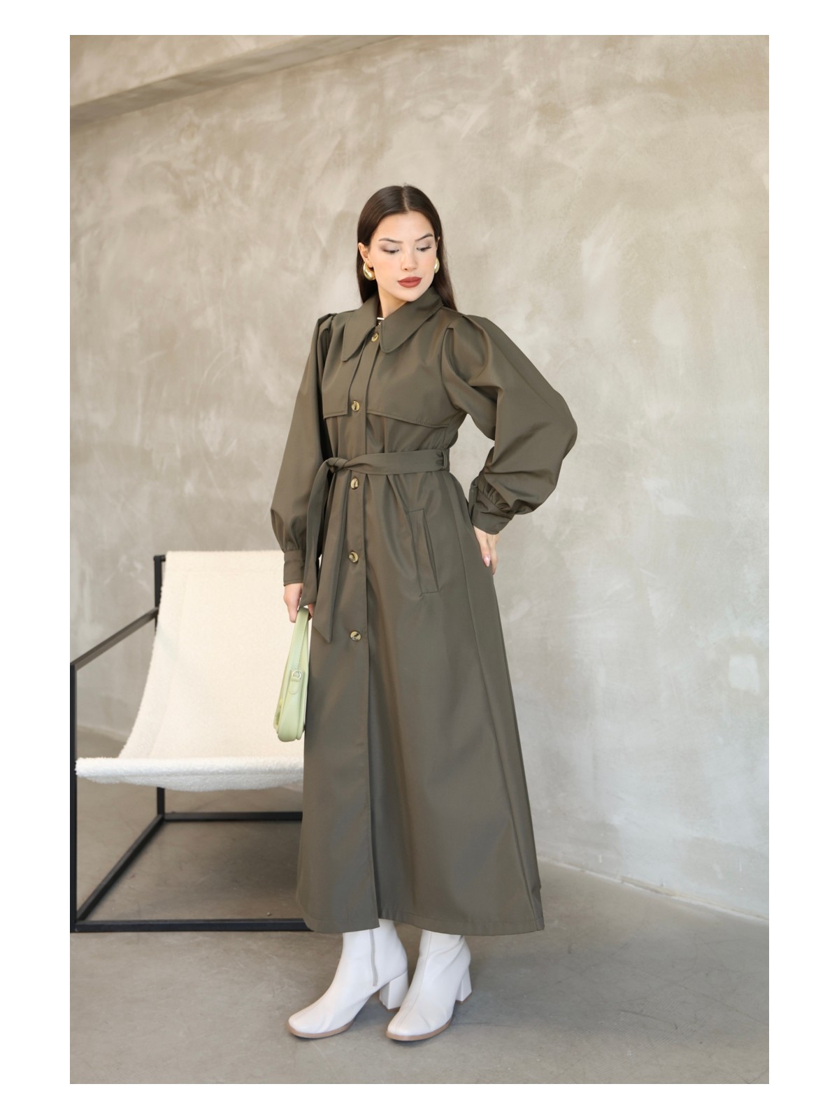 Quberz Kadın Balon Kol Uzun Trençkot - Görsel 6