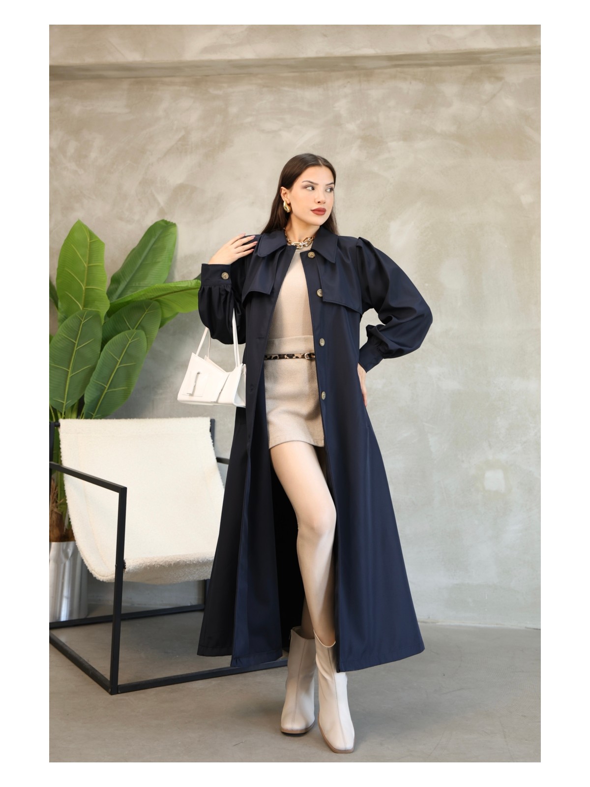 Quberz Kadın Balon Kol Uzun Trençkot - Görsel 5