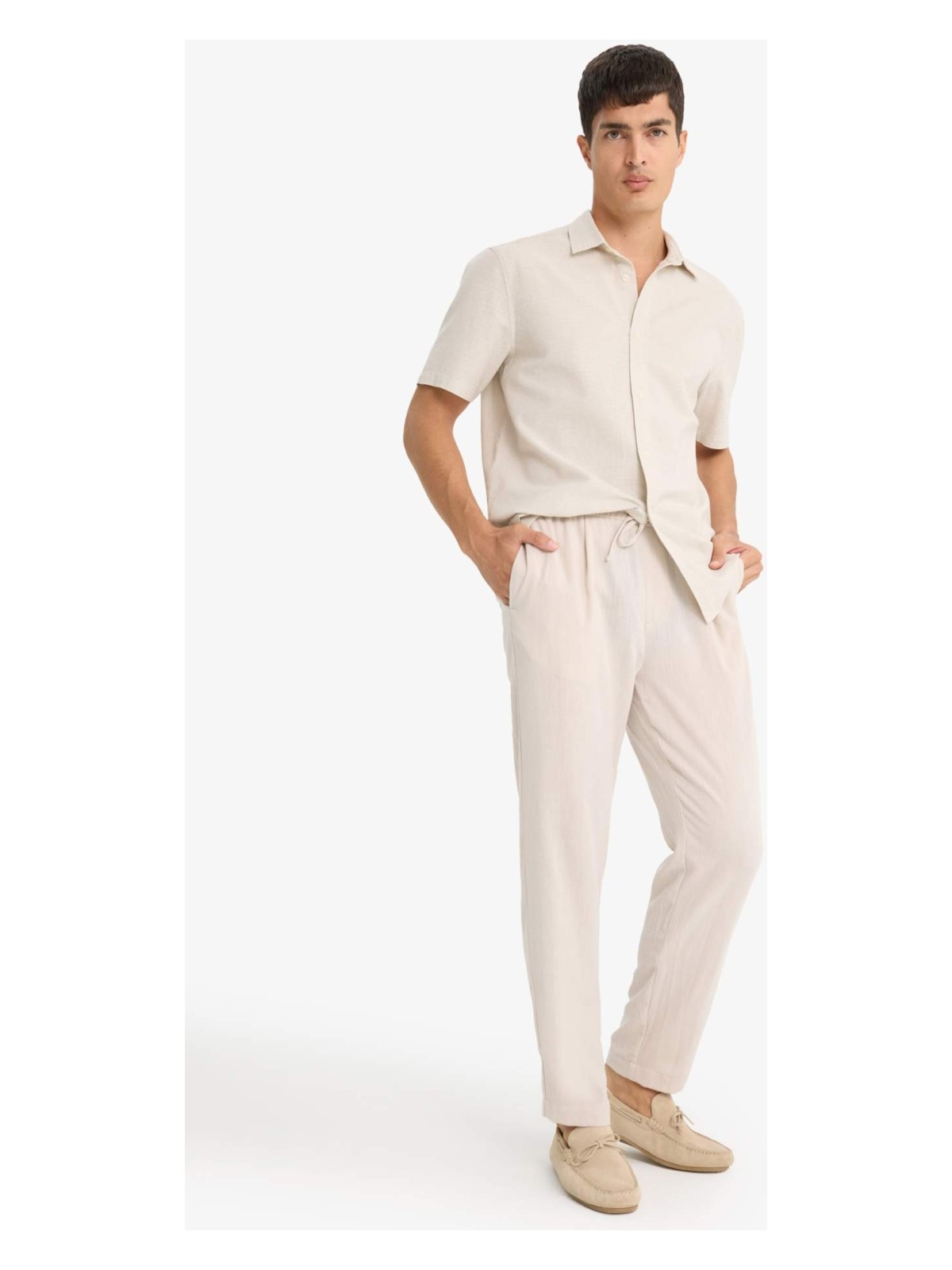 DeFacto Relax Fit Kısa Paça Keten Görünümlü Beli Bağcıklı Lastikli Cepli Pantolon E4790AX25AU - Görsel 3