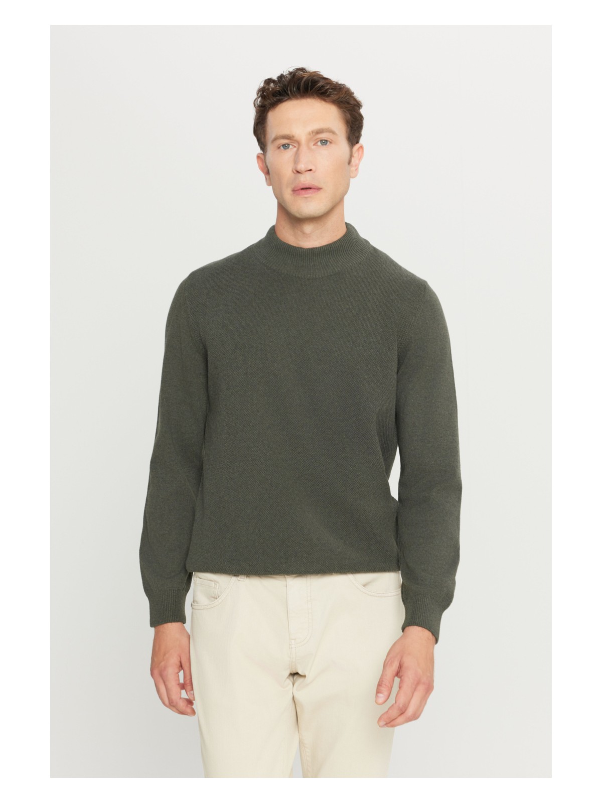 Altınyıldız Classics ALTINYILDIZ CLASSICS Erkek Vizon Standart Fit Normal Kesim Yarım Balıkçı Yaka Pamuklu Triko Kazak - Görsel 7