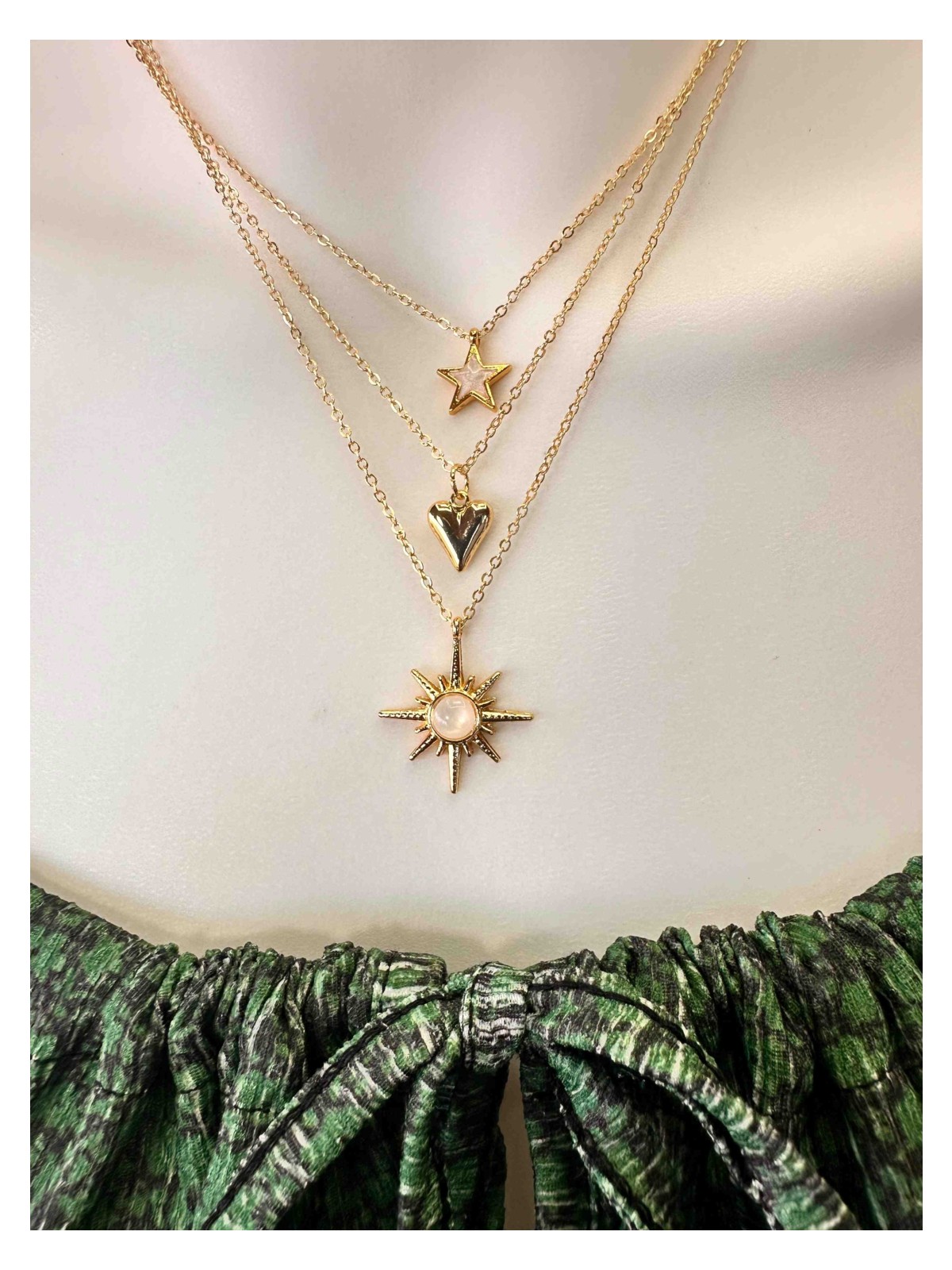 Uno Di Famiglia 3'lü Çelik Charm Kolye , Yıldızlı Kolye , Kalpli Kolye , Kutup Yıldızı Kolye , 3'lü Çelik Kolye Seti