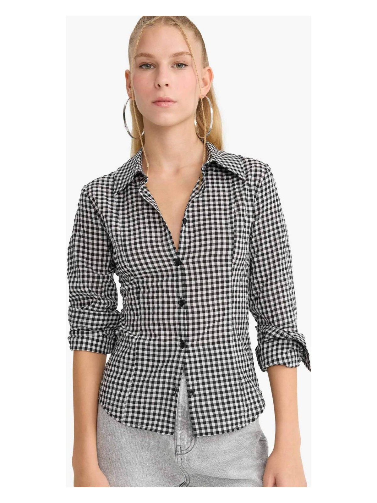 DeFacto Fitted Kareli Poplin Uzun Kollu Gömlek G0994AX25AU