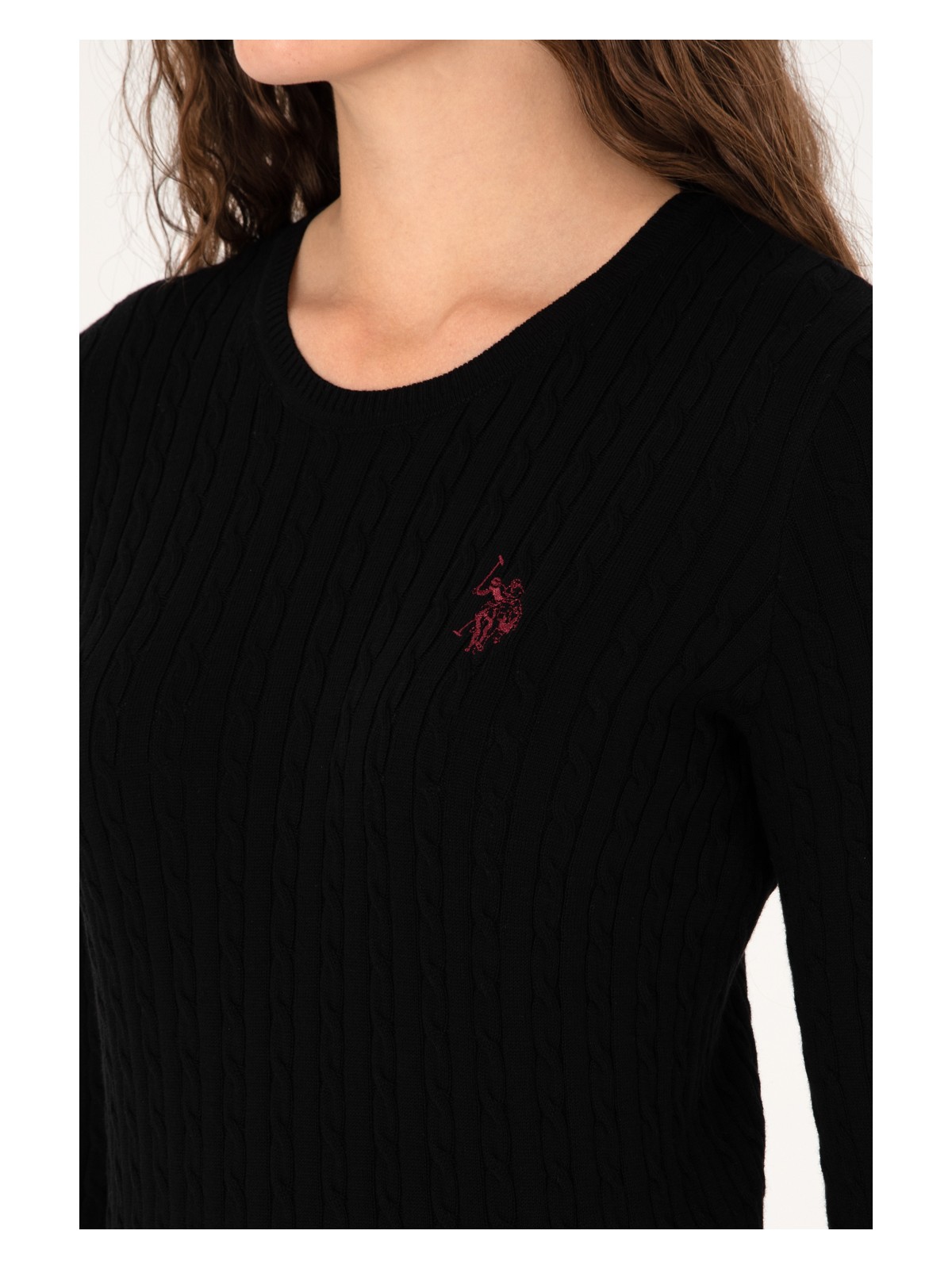 U.S. Polo Assn. Kadın Siyah Bisiklet Yaka Basic Kazak 50313626-VR046 - Görsel 7