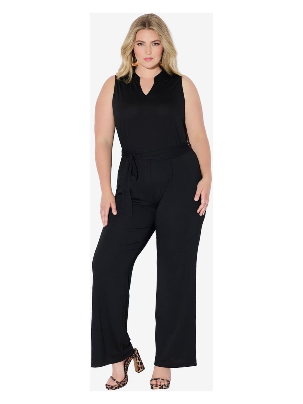 Şans Kadın Büyük Beden Siyah, Kolsuz, Düz Paça Rahat Kesim Tulum 65N38987