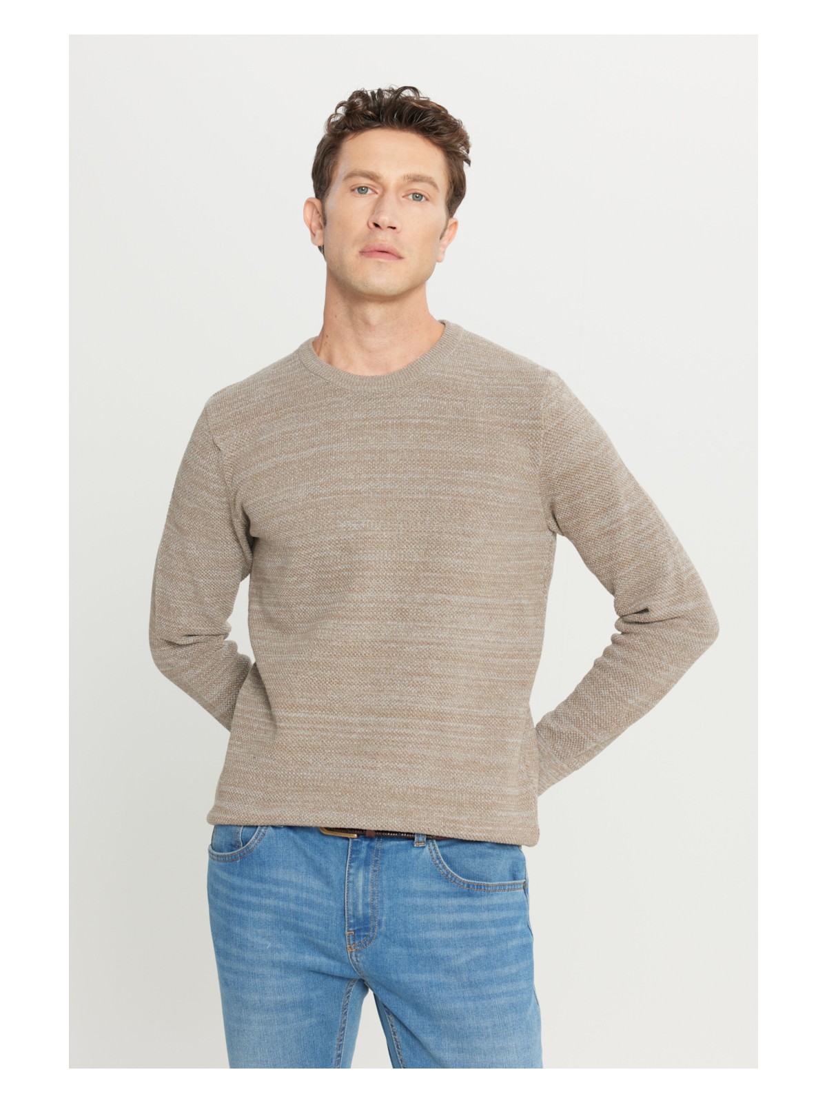 Altınyıldız Classics Erkek Bronz-grı Standart Fit Normal Kesim Bisiklet Yaka Desenli Triko Kazak