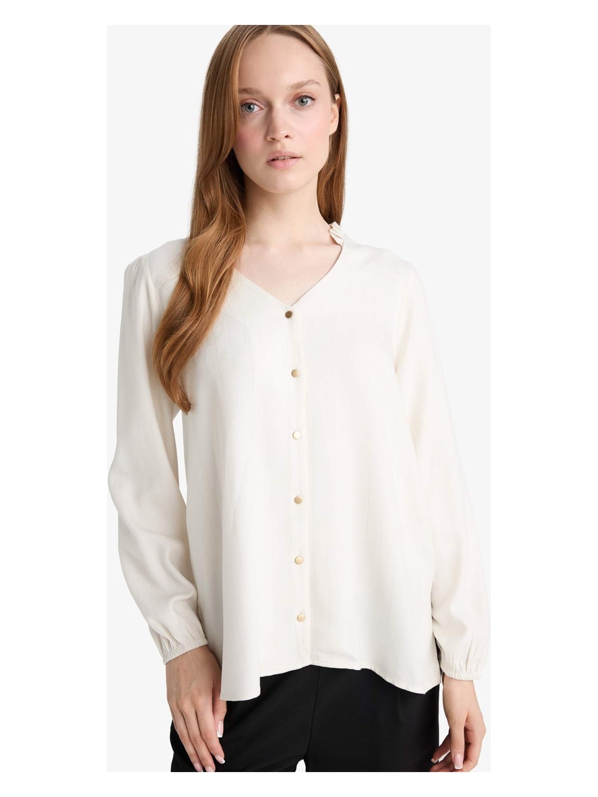 DeFacto Regular Fit Bisiklet Yaka Simli Kumaş Uzun Kollu Gömlek F0226AX25AU