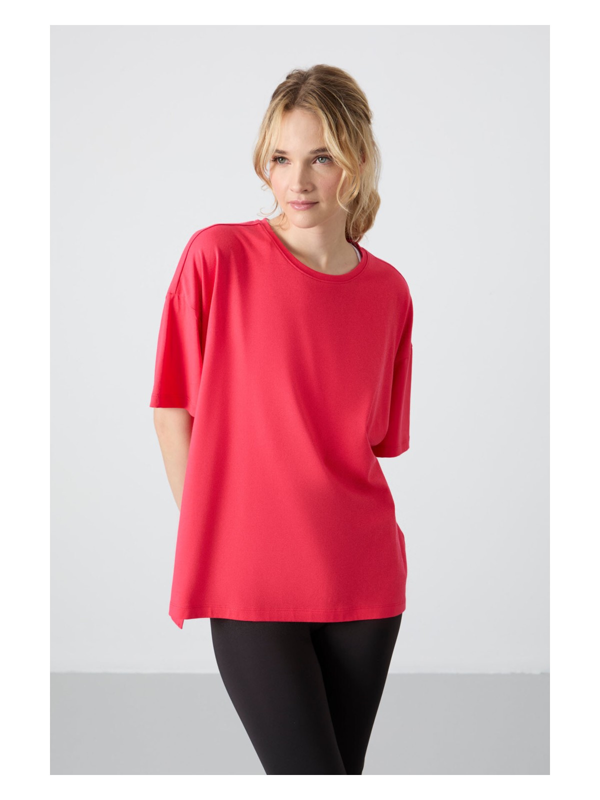 Tommy Life Siyah Penye Modal Yumuşak Tuşeli Oversize Fit Basic Kadın T-Shirt- 97285 - Görsel 6