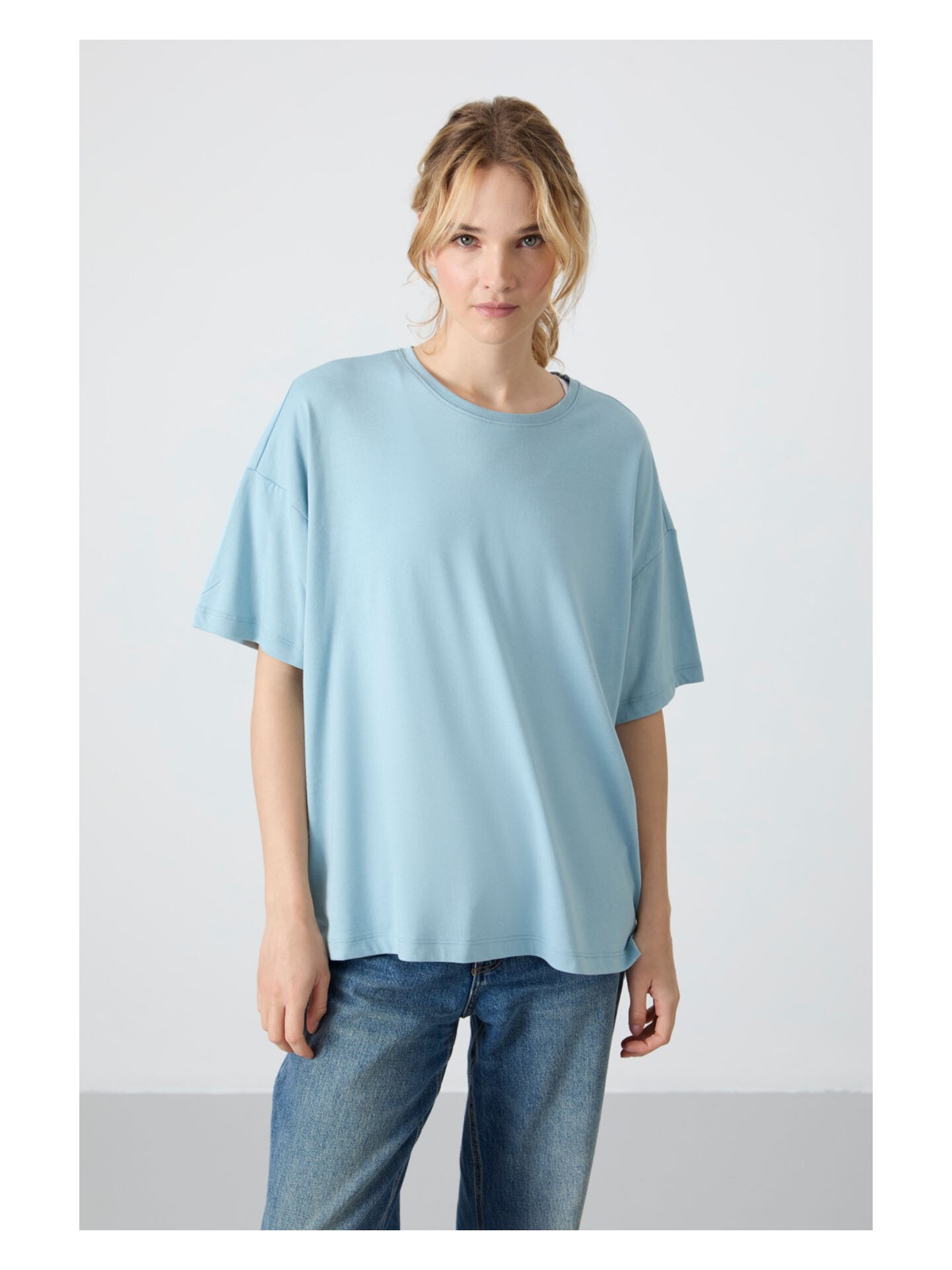 Tommy Life Siyah Penye Modal Yumuşak Tuşeli Oversize Fit Basic Kadın T-Shirt- 97285 - Görsel 10