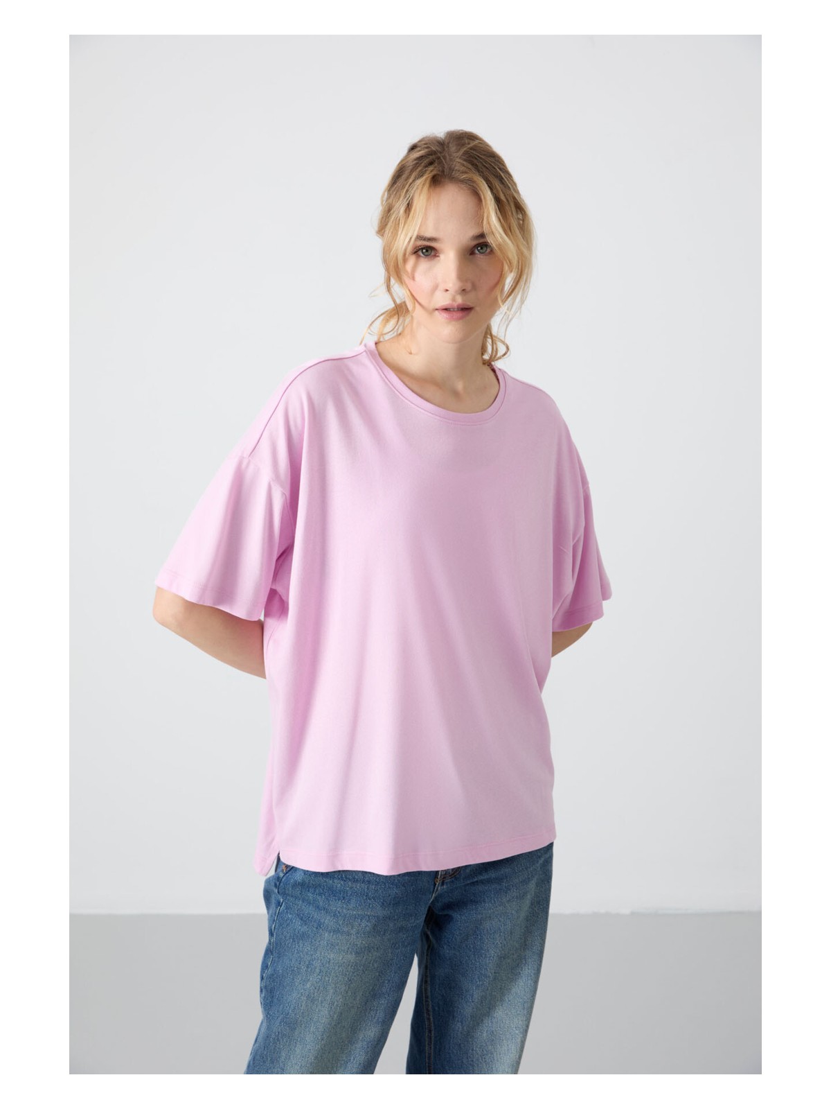 Tommy Life Siyah Penye Modal Yumuşak Tuşeli Oversize Fit Basic Kadın T-Shirt- 97285 - Görsel 8