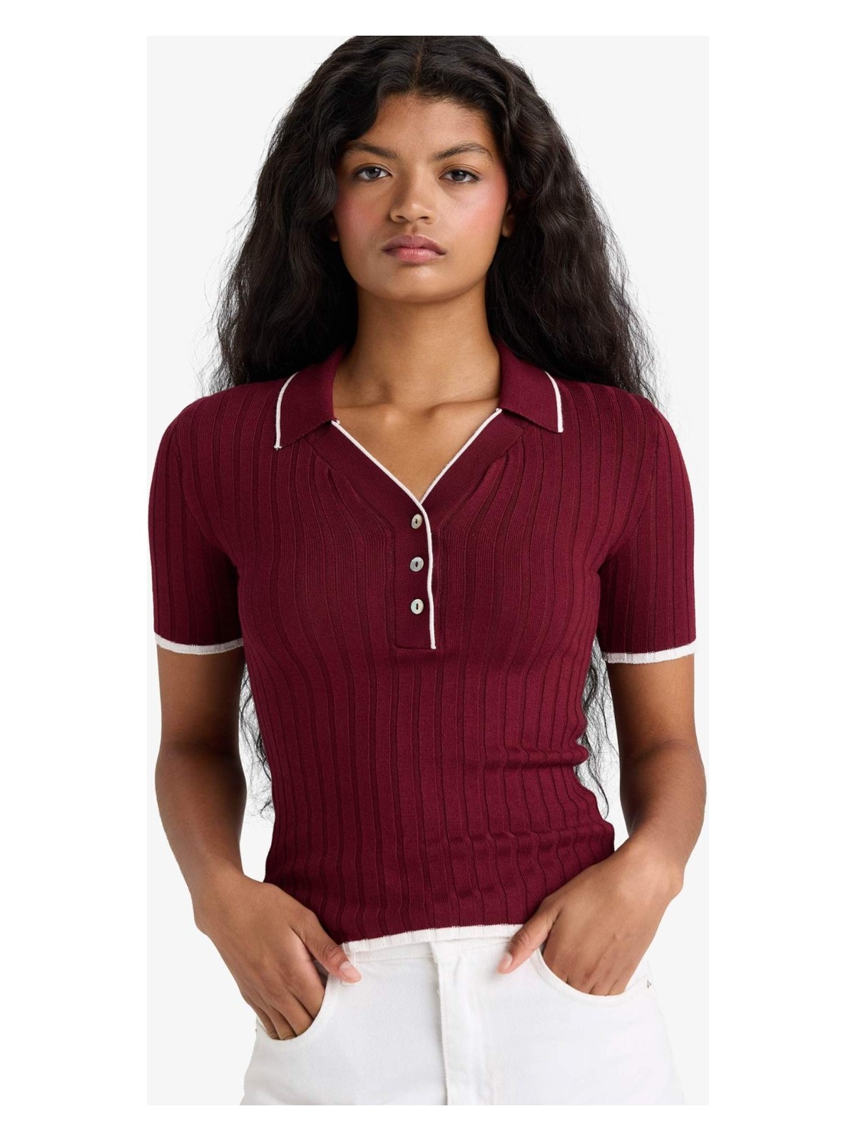 DeFacto Fitted Polo Yaka Triko Kısa Kollu Kazak F7771AX25AU - Görsel 3