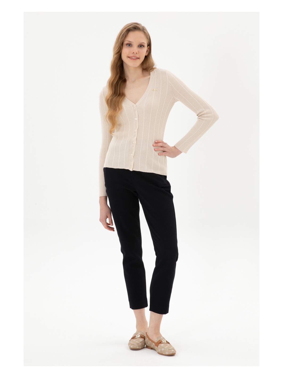 U.S. Polo Assn. Kadın Siyah Carrot High Fit Kanvas Pantolon 50316902-VR046 - Görsel 3