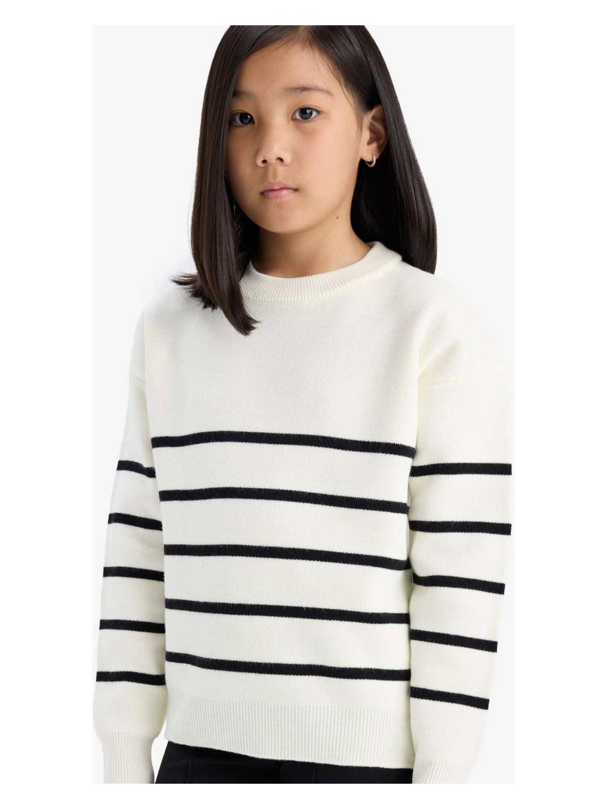 DeFacto Bisiklet Yaka Çizgili Triko Kazak Kız Çocuk Z0194A625AU - Görsel 4