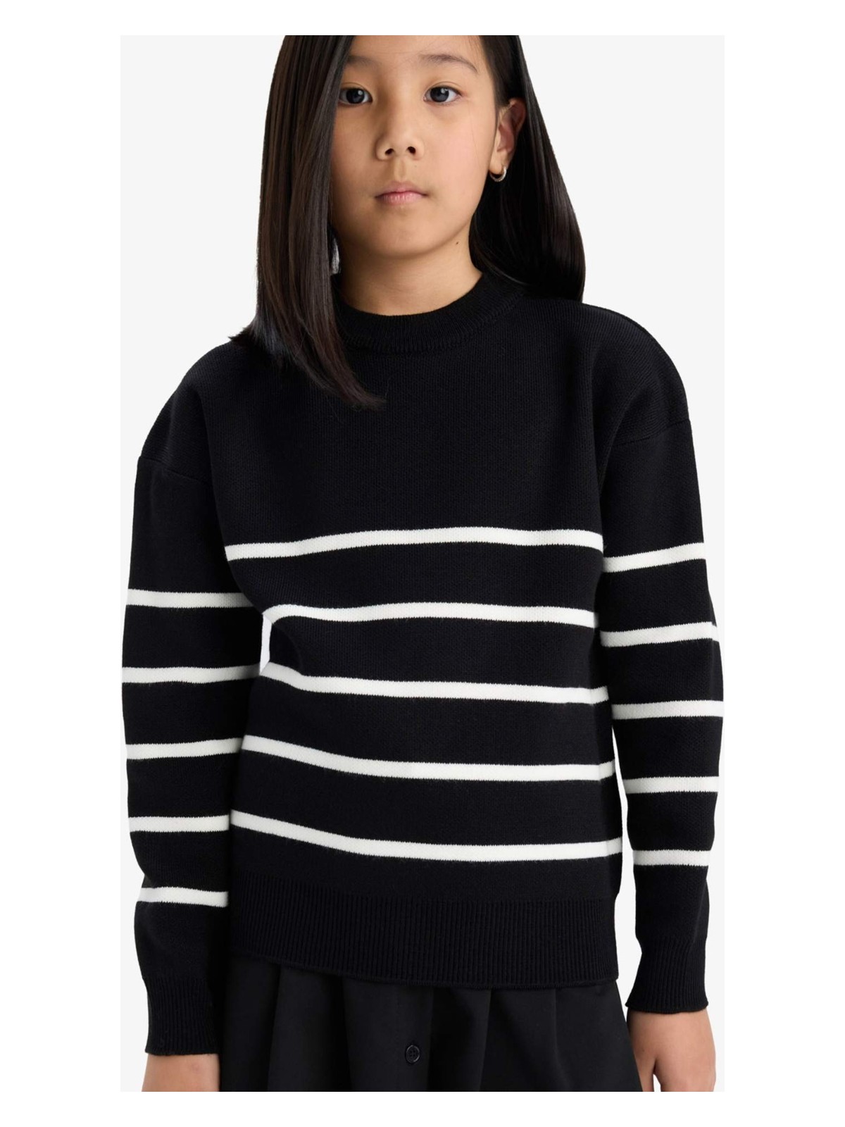DeFacto Bisiklet Yaka Çizgili Triko Kazak Kız Çocuk Z0194A625AU