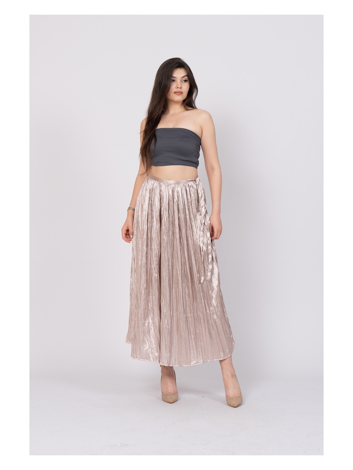 MissVina Taş Baskılı Uzun Saten Verev Etek 6786 - Görsel 5