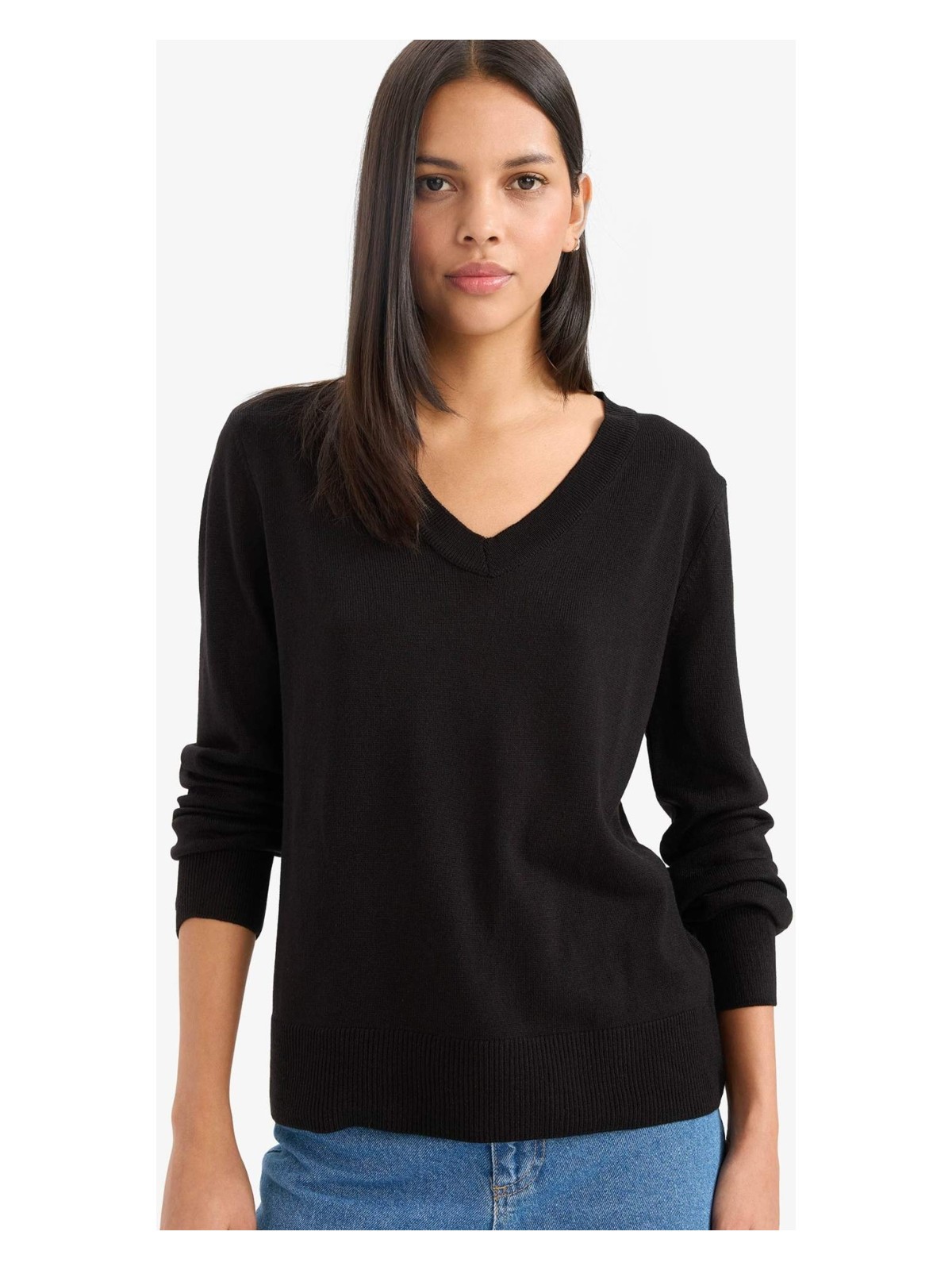 DeFacto Relax Fit V Yaka Triko Kazak C4024AX25WN - Görsel 3