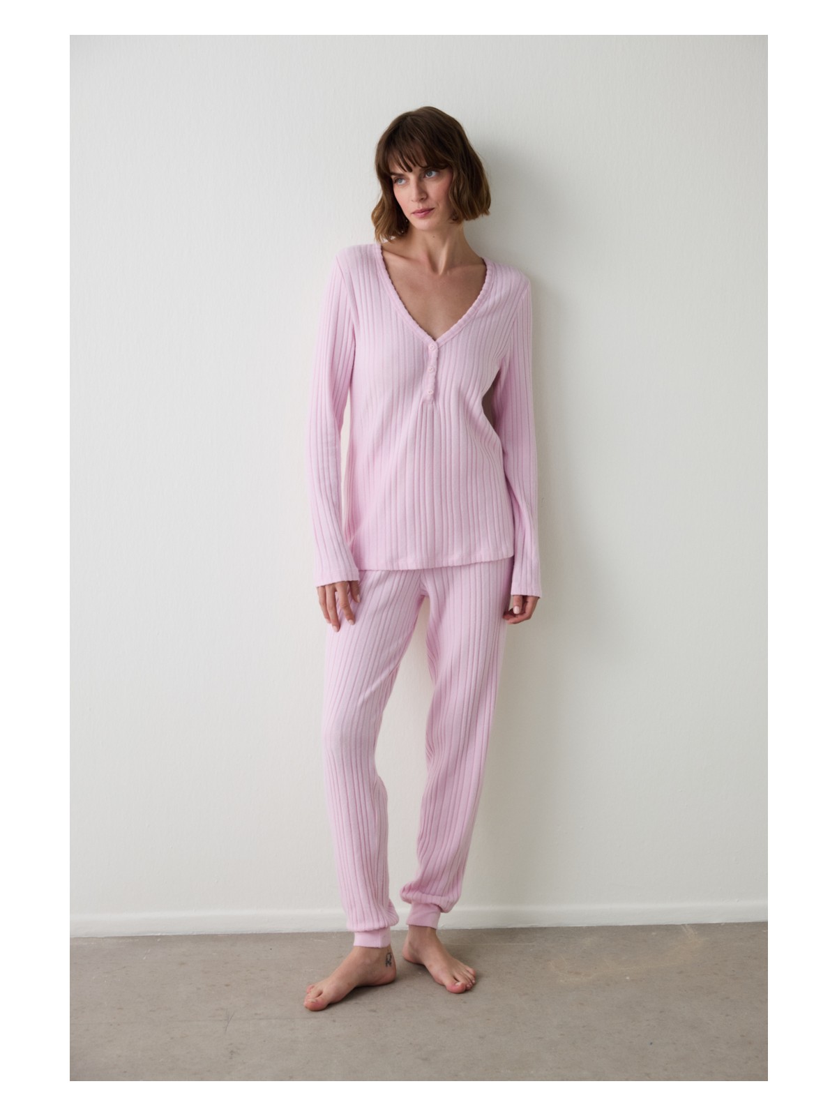 Penti Açık Pembe Cozy Time V Yaka Uzun Kollu Termal Etkili Pijama Takımı