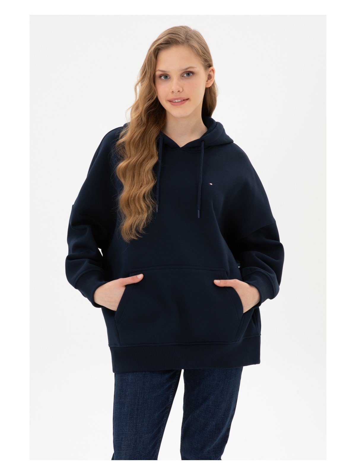 U.S. Polo Assn. Kadın Siyah Şardonlu Kapüşonlu Sweatshırt 50313567-VR046 - Görsel 3