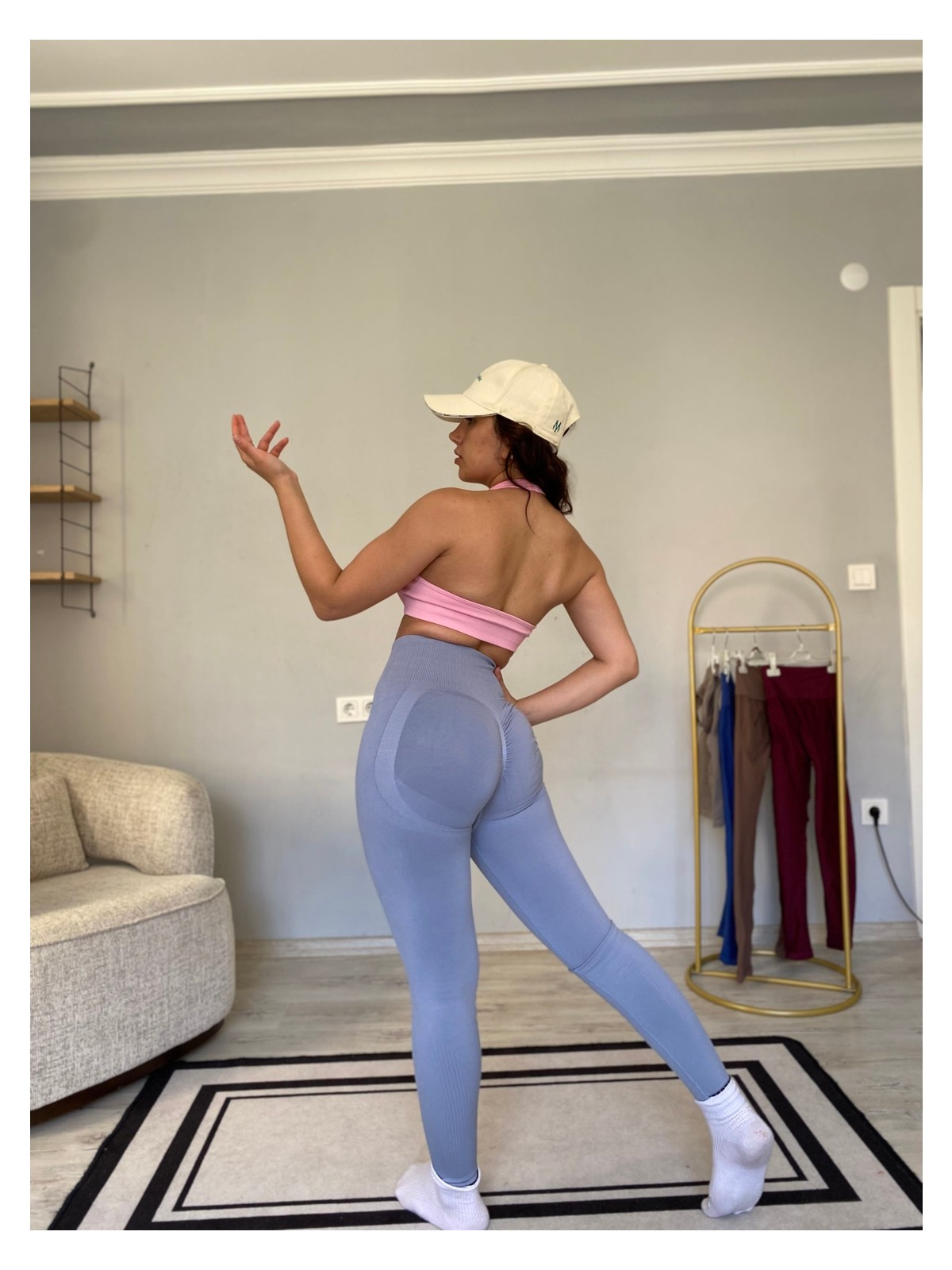 Hamers Kalçası Büzgülü Ekstra Push Up Etkili Slimfit Toparlayıcı Siyah Tayt - Görsel 6